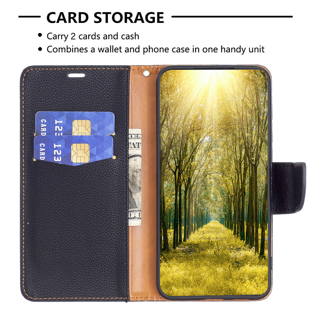 For Samsung Galaxy A24 4G PU Leather Wallet Cover Litchi Texture Flip Stand Phone Case with Strap