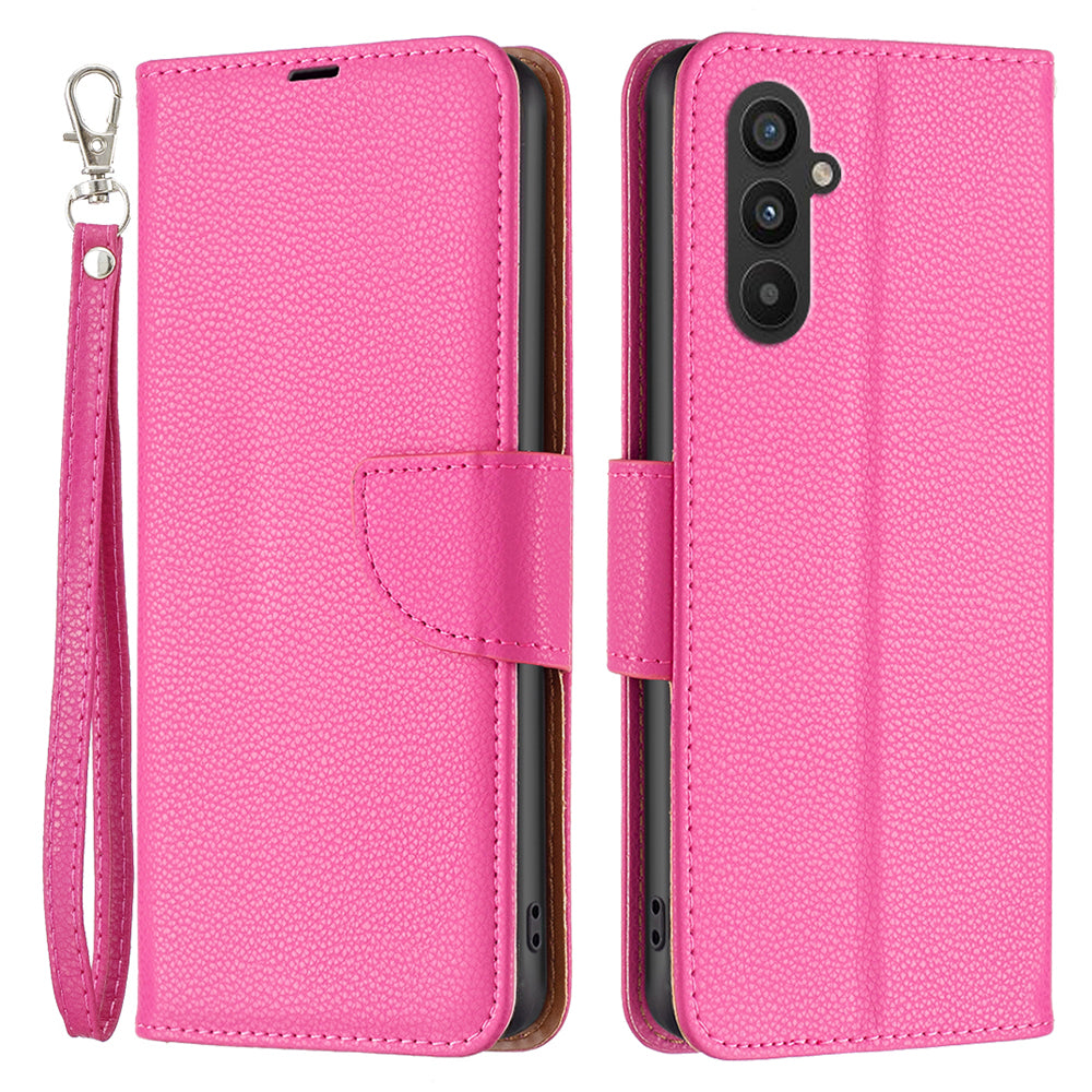 For Samsung Galaxy A24 4G PU Leather Wallet Cover Litchi Texture Flip Stand Phone Case with Strap