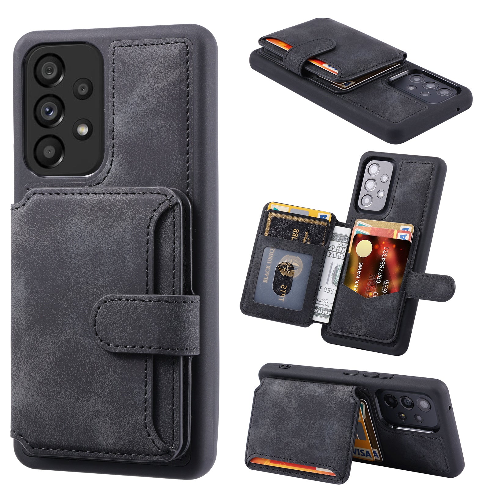 Til Samsung Galaxy A13 5G / A13 4G / A04s 4G (164,7 x 76,7 x 9,1 mm) / M13 5G læderbelagt TPU Kickstand telefoncover RFID Blocking Wallet Phone Cover