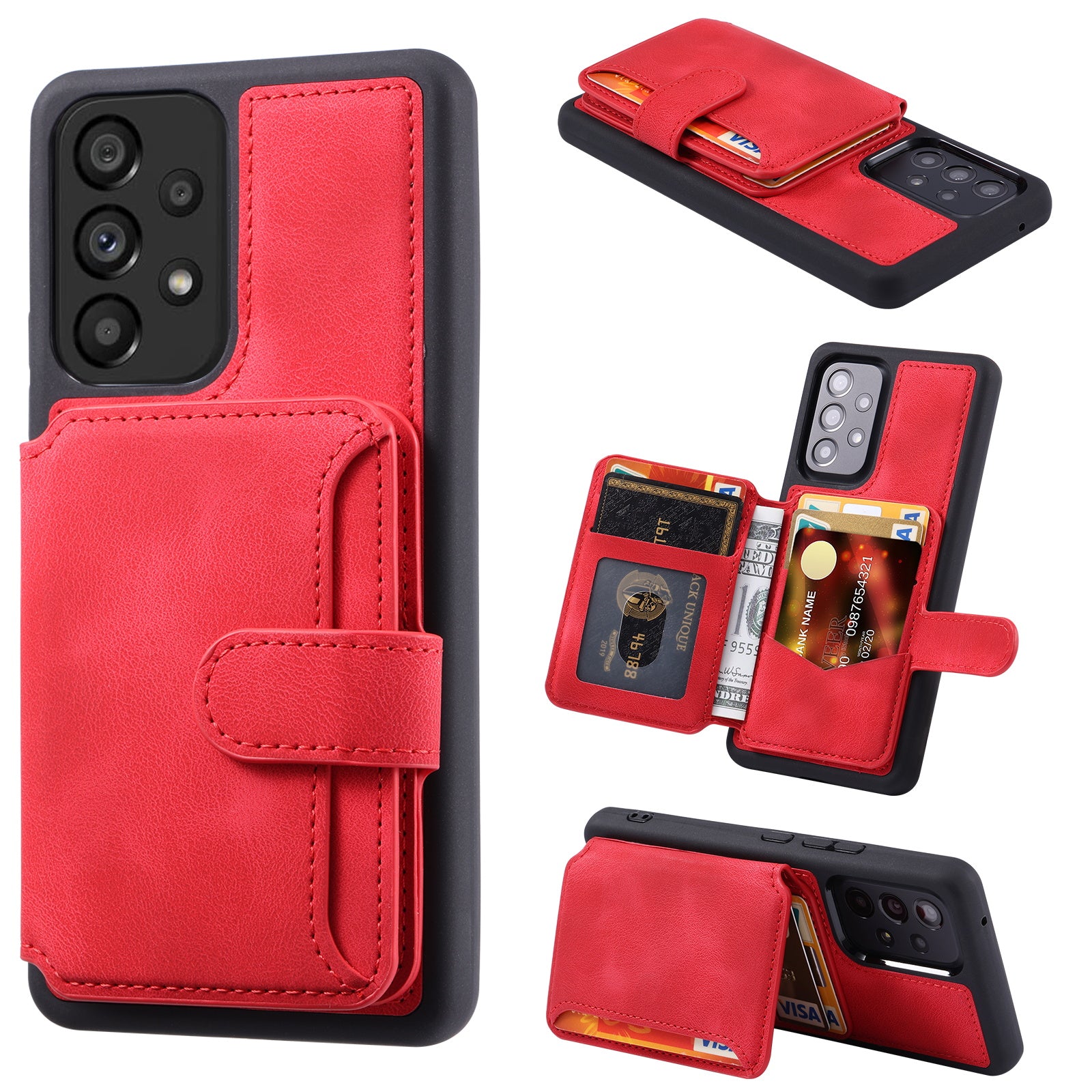 Til Samsung Galaxy A13 5G / A13 4G / A04s 4G (164,7 x 76,7 x 9,1 mm) / M13 5G læderbelagt TPU Kickstand telefoncover RFID Blocking Wallet Phone Cover