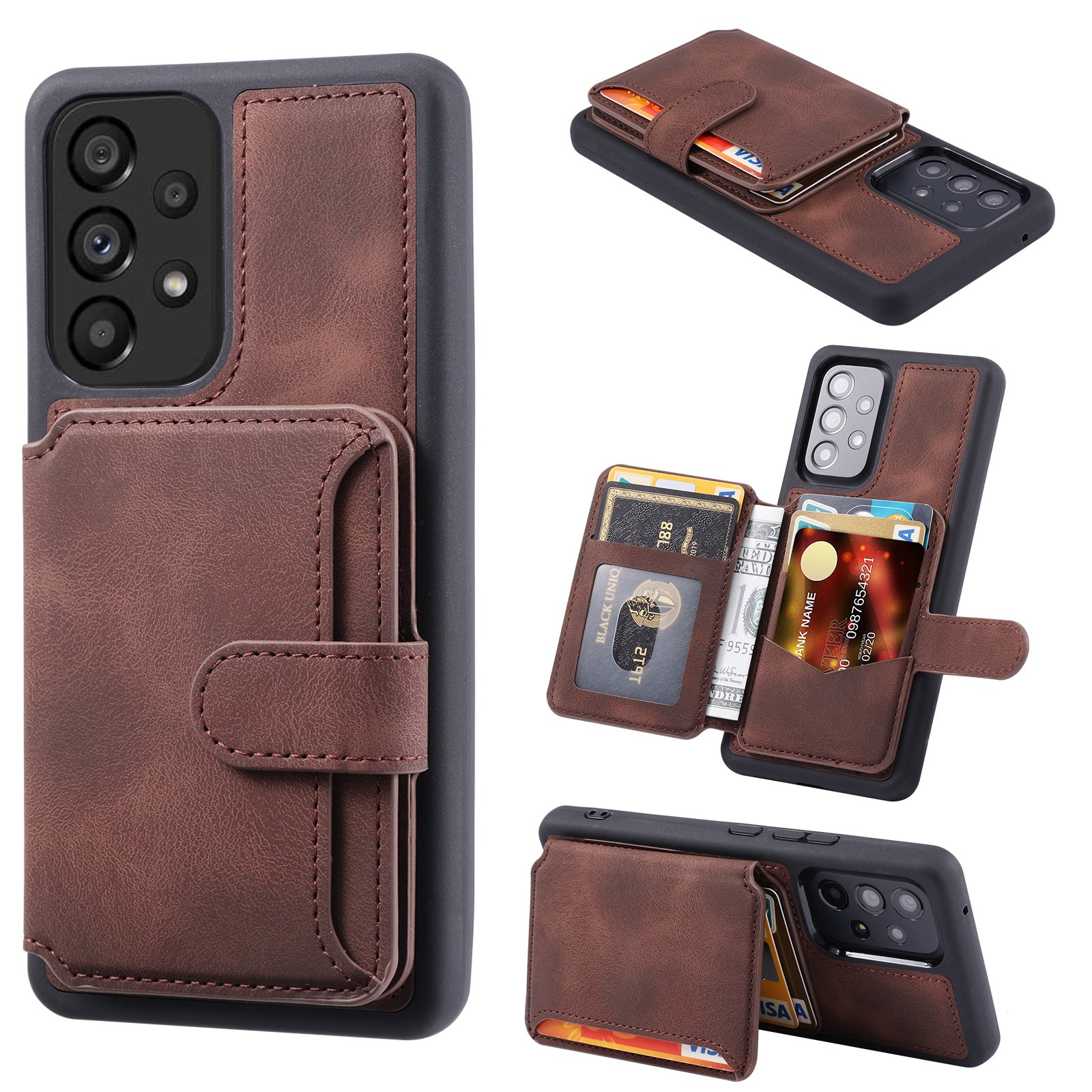 Til Samsung Galaxy A13 5G / A13 4G / A04s 4G (164,7 x 76,7 x 9,1 mm) / M13 5G læderbelagt TPU Kickstand telefoncover RFID Blocking Wallet Phone Cover
