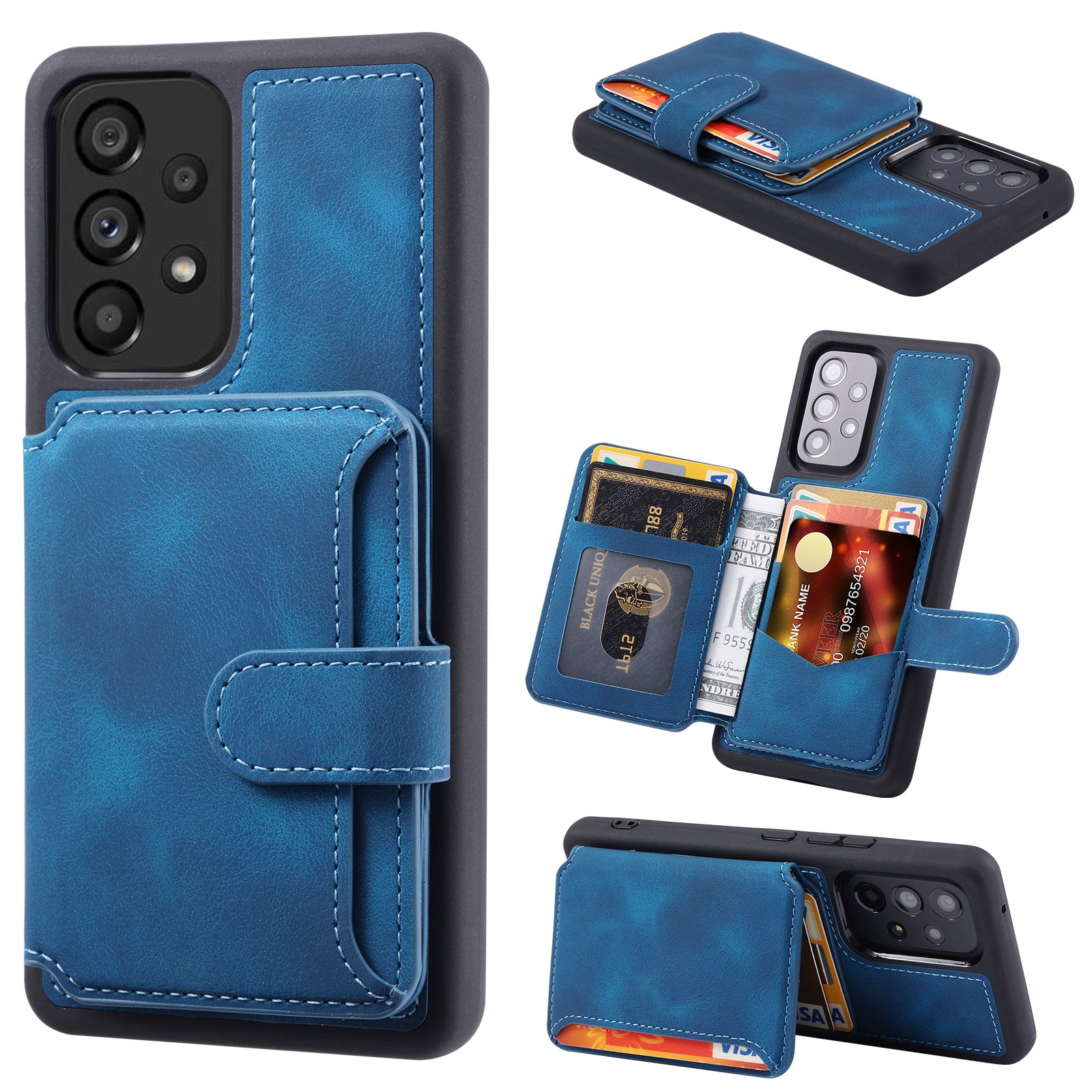 For Samsung Galaxy A13 5G / A13 4G / A04s 4G (164.7 x 76.7 x 9.1 mm) / M13 5G Leather Coated TPU Kickstand Phone Case RFID Blocking Wallet Phone Cover