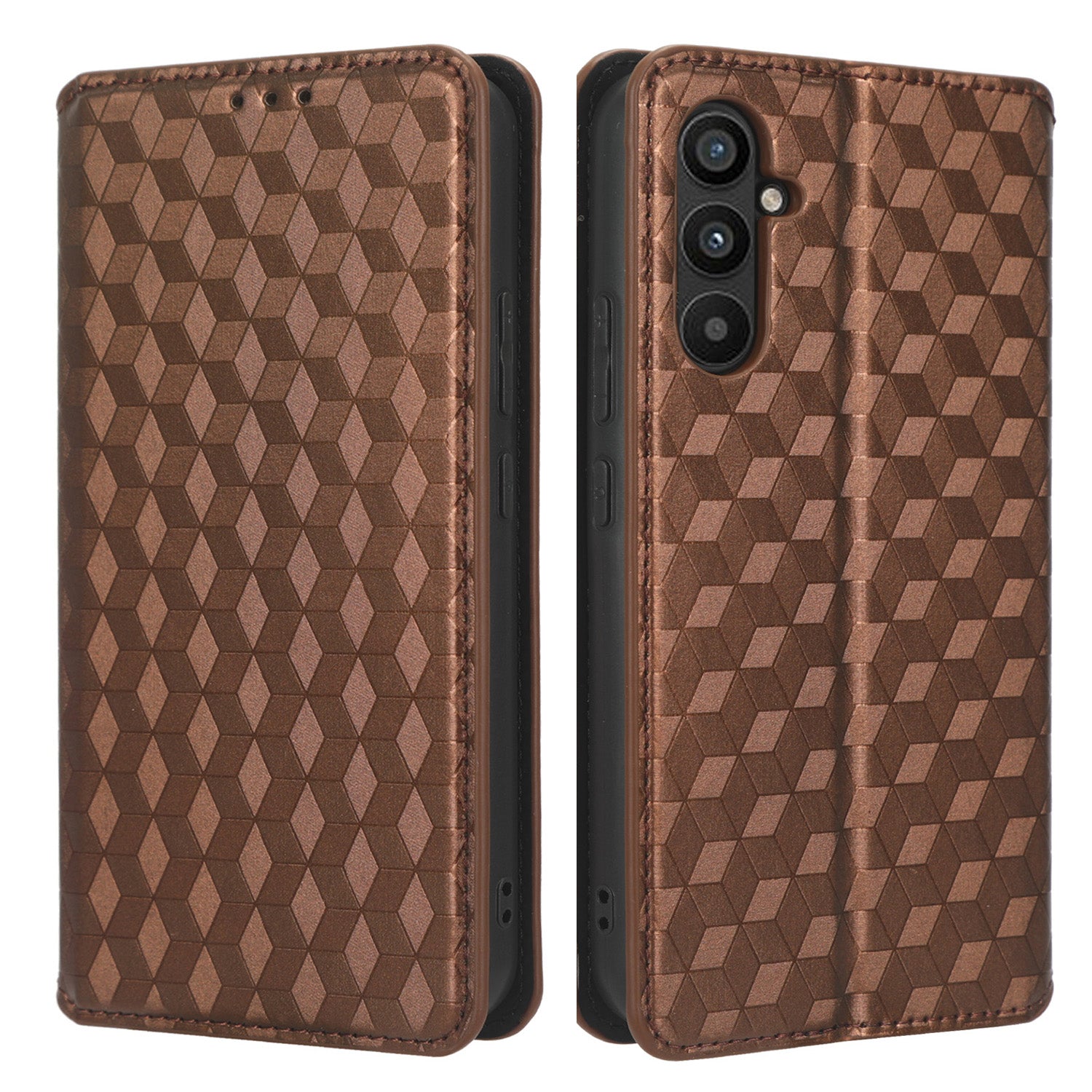 For Samsung Galaxy M14 5G Stand Phone Cover Wallet Imprinted Rhombus Pattern PU Leather TPU Phone Case