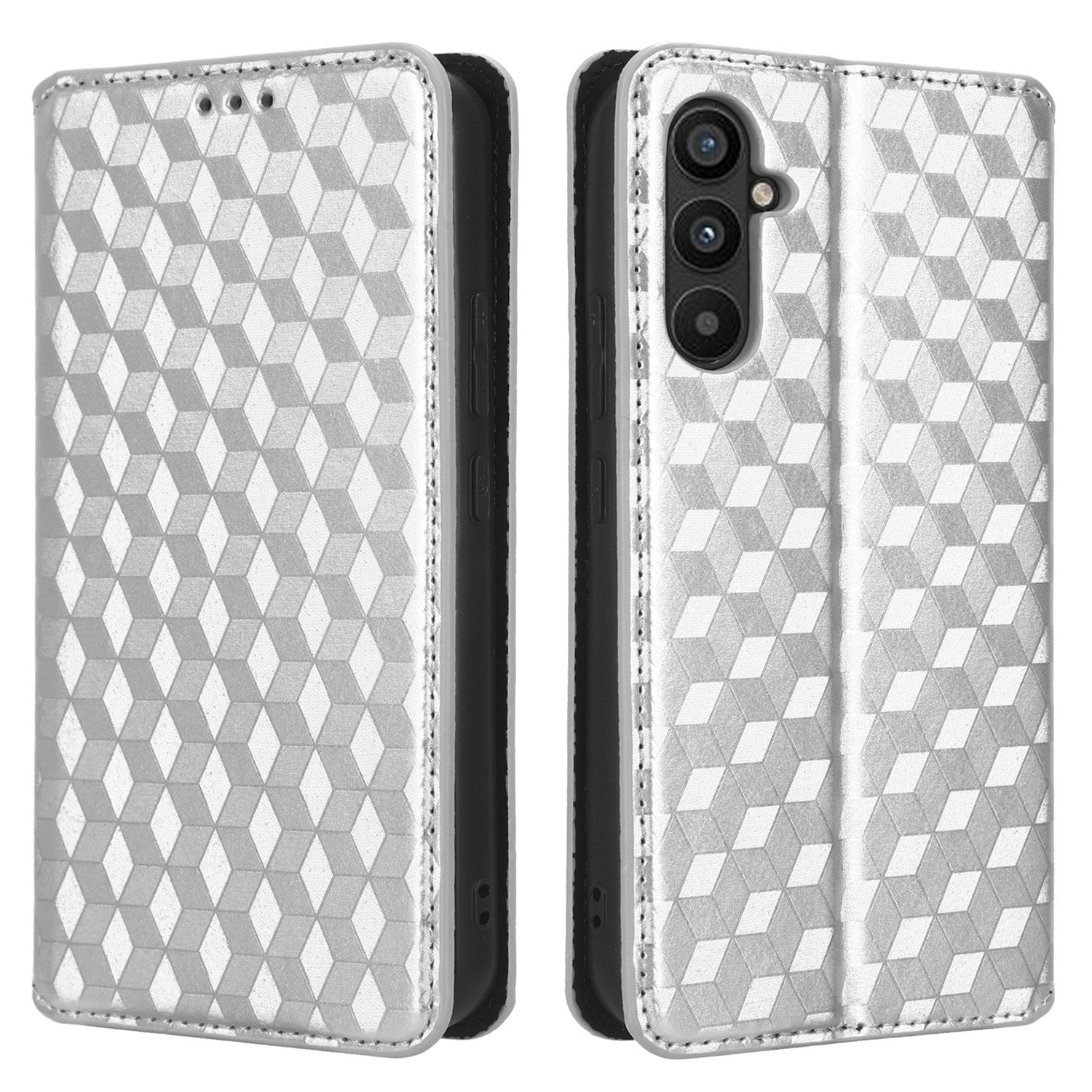 For Samsung Galaxy M14 5G Stand Phone Cover Wallet Imprinted Rhombus Pattern PU Leather TPU Phone Case