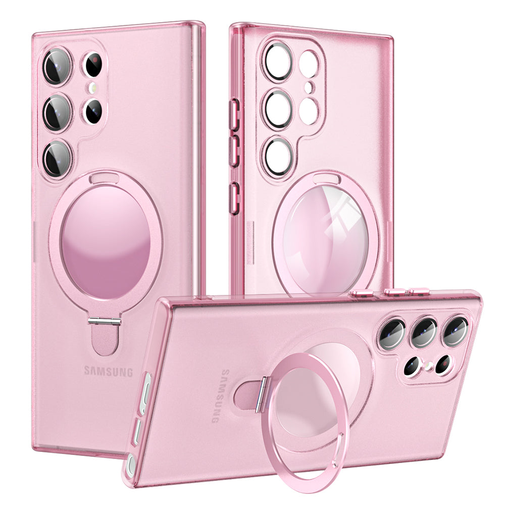 For Samsung Galaxy S22 Ultra 5G Magnetic Phone Case Glass Lens Protector PC TPU Matte Phone Kickstand Cover