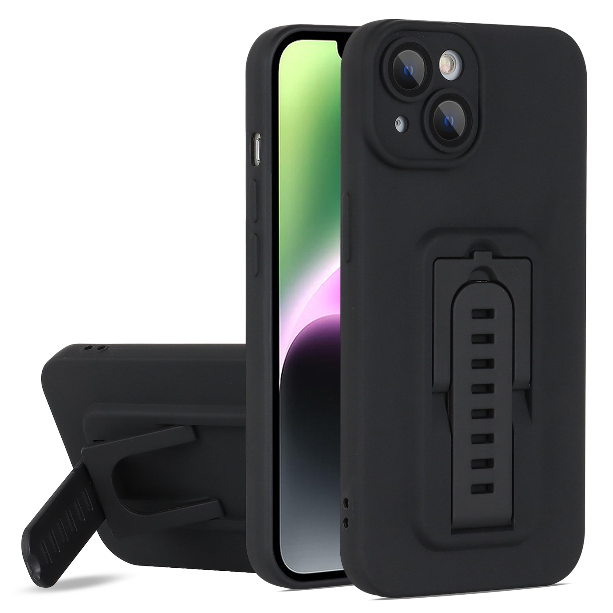 Hard Phone Cover for iPhone 14 Adjustable Kickstand Phone Case Shell with Glass Camera Film