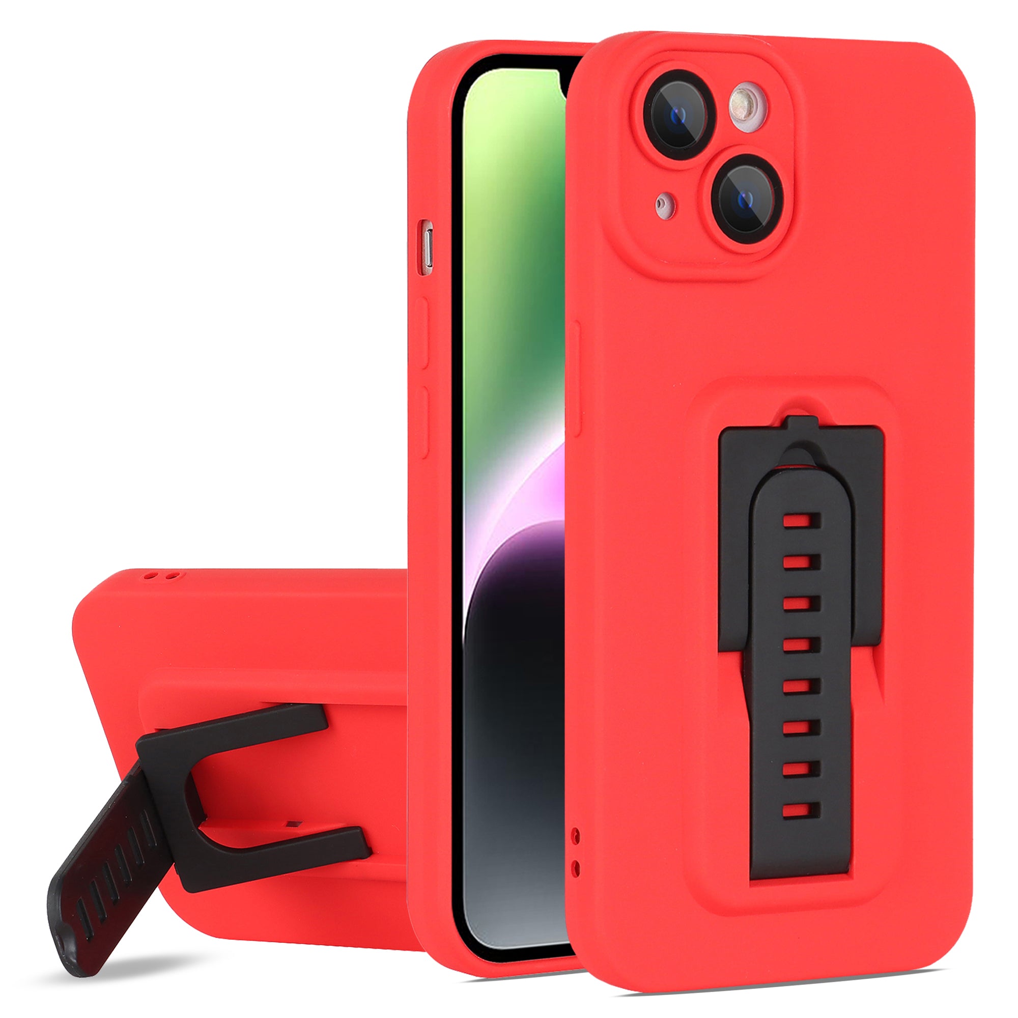Hard Phone Cover for iPhone 14 Adjustable Kickstand Phone Case Shell with Glass Camera Film