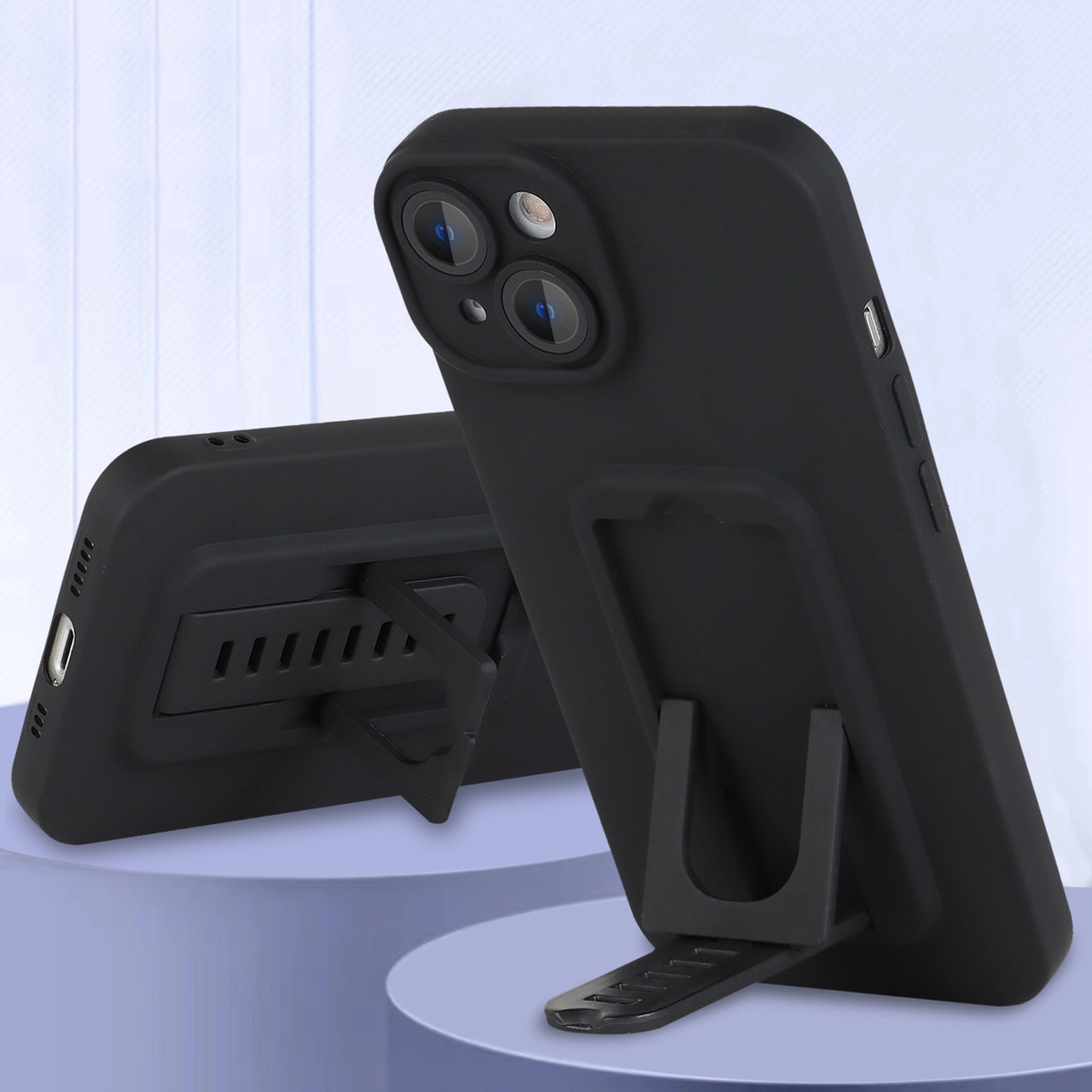 Til iPhone 14 Plus hårdt telefoncover Justerbart Kickstand-telefoncover med glaskamerafilm
