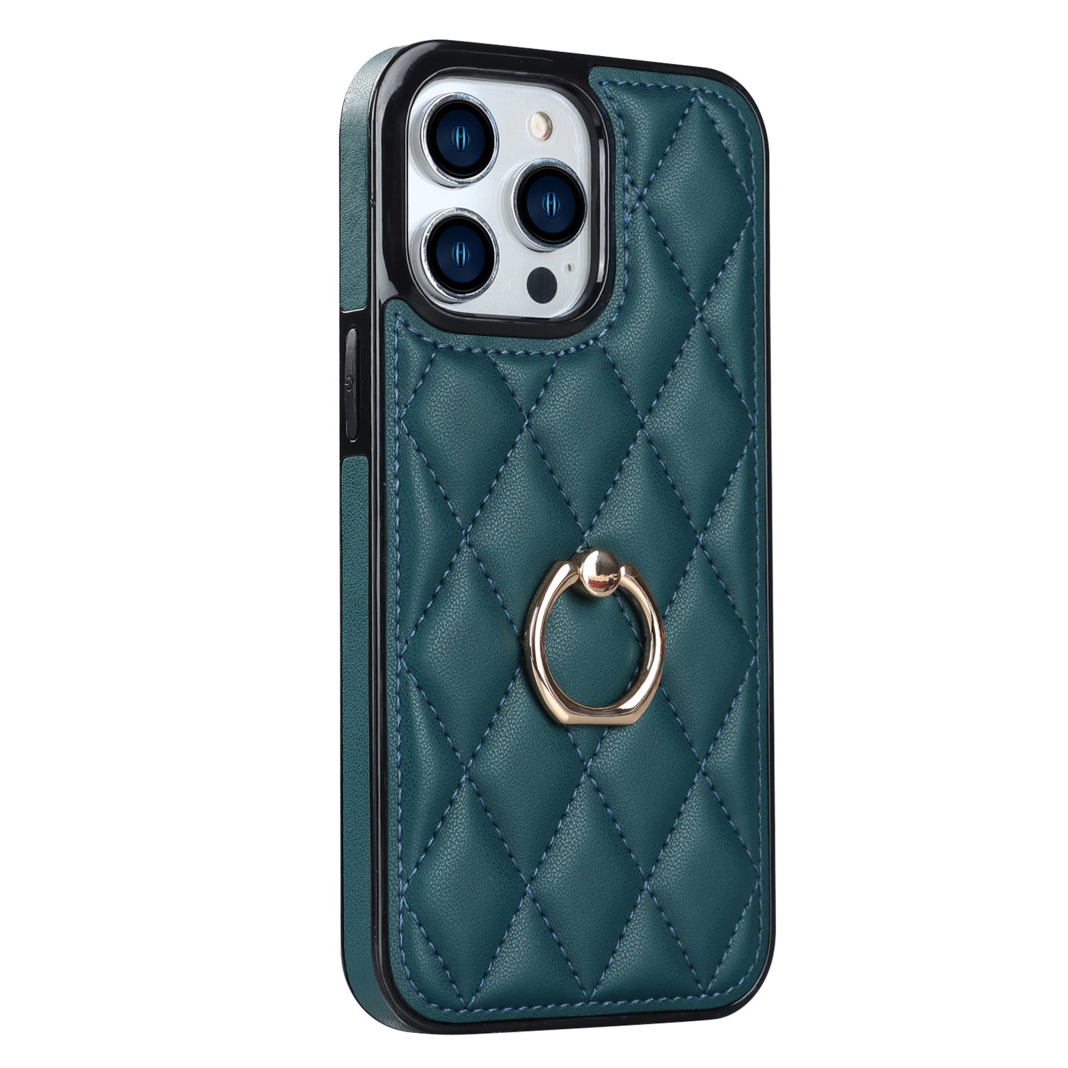 For iPhone 12 Pro Max Anti-Dust PU Leather TPU Phone Case Stitching Rhombus Ring Holder Kickstand Phone Shell