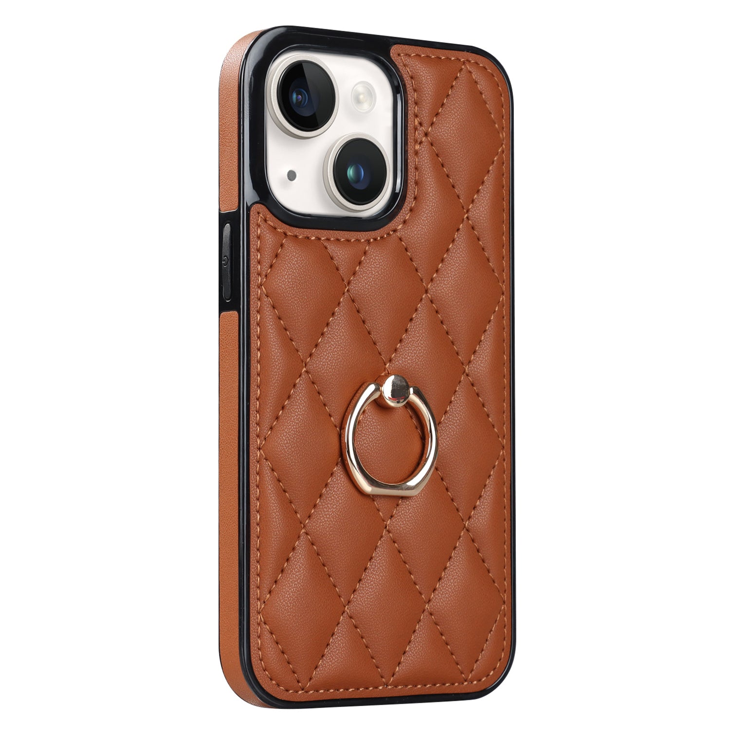 For iPhone 13 mini 5.4 inch Anti-Scratch Phone Cover Stitching Rhombus PU Leather TPU Phone Case with Ring Holder Kickstand