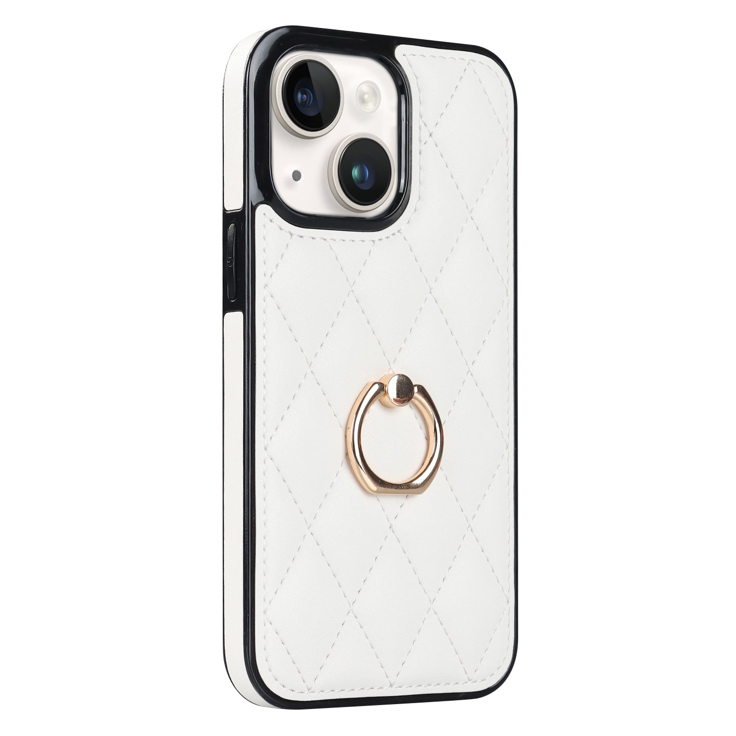 For iPhone 13 6.1 inch PU Leather TPU Phone Case Stitching Rhombus Ring Holder Kickstand Phone Cover