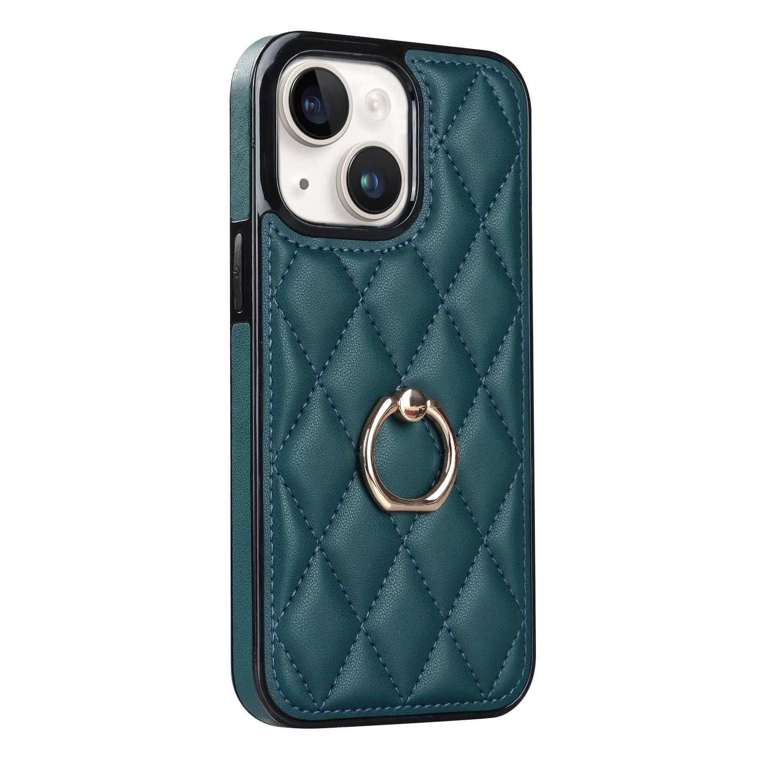 For iPhone 13 6.1 inch PU Leather TPU Phone Case Stitching Rhombus Ring Holder Kickstand Phone Cover