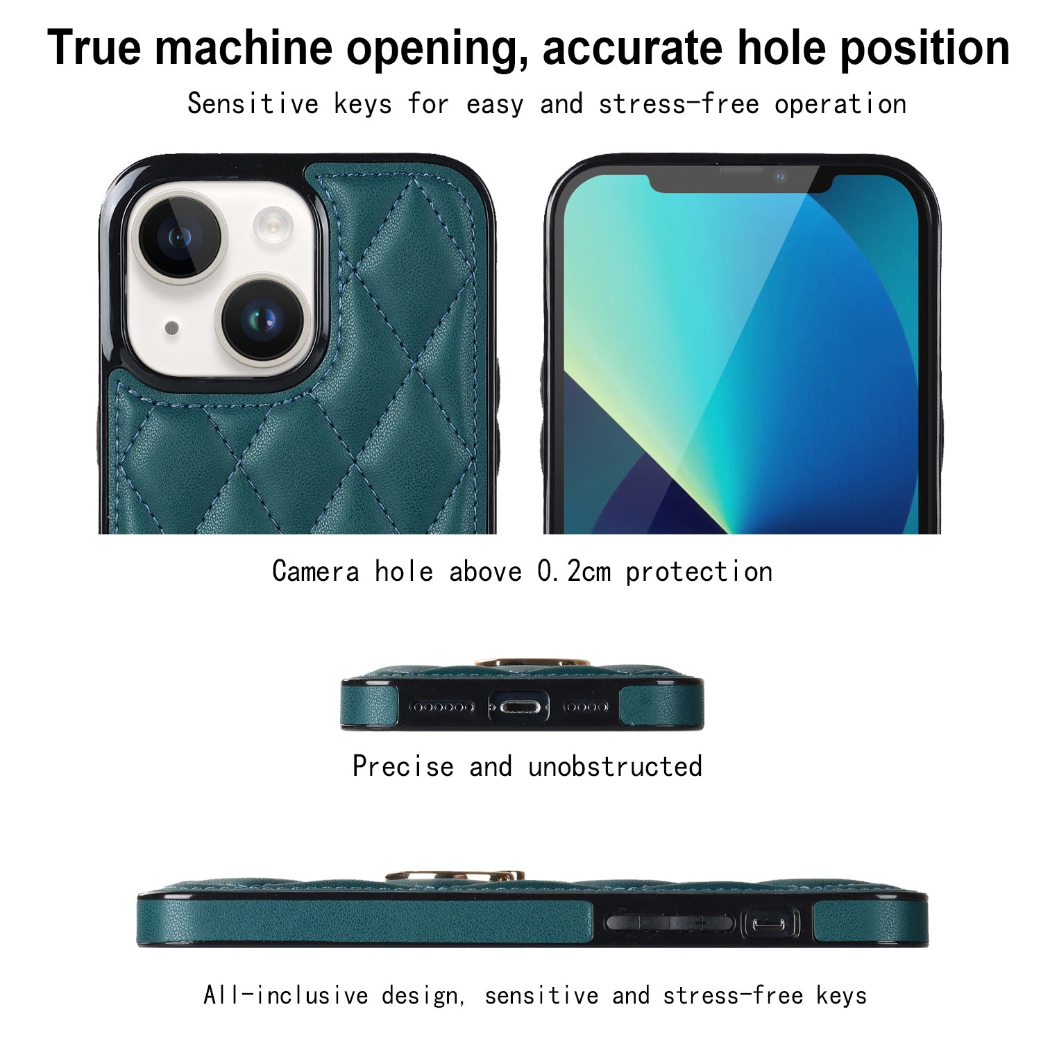 For iPhone 13 6.1 inch PU Leather TPU Phone Case Stitching Rhombus Ring Holder Kickstand Phone Cover