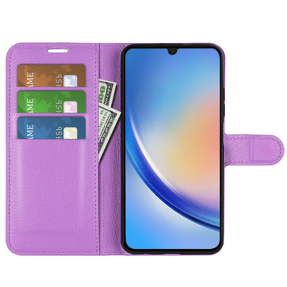 Til Samsung Galaxy A24 4G PU læder pung Shell Litchi Texture Telefon Case Flip Stand Cover