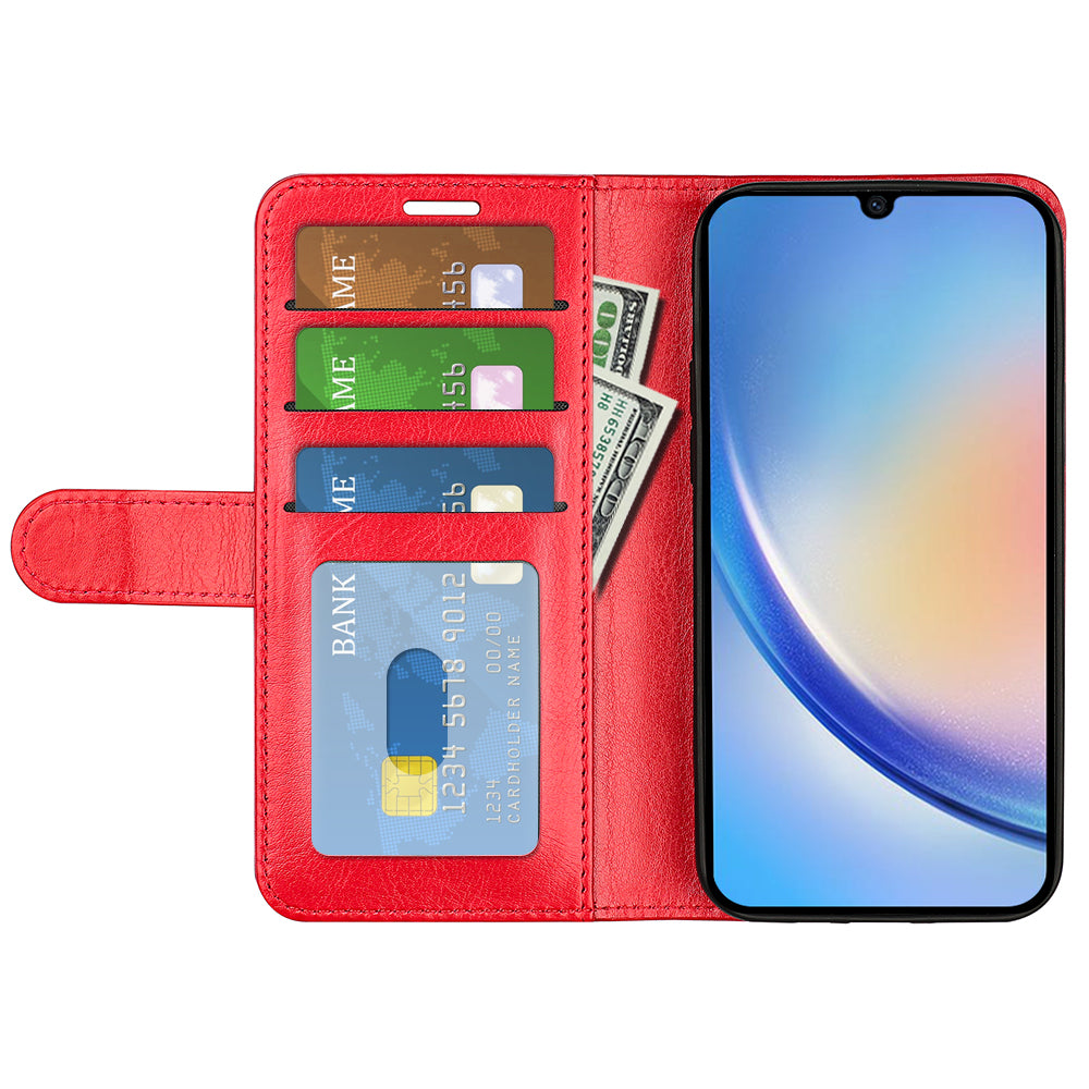 Til Samsung Galaxy A24 4G PU Læder Pung Flip Cover Crazy Horse Texture Stand Telefon etui