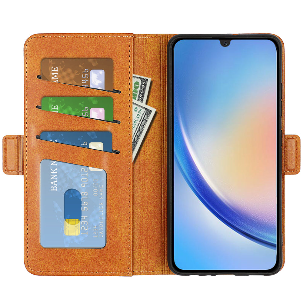 Til Samsung Galaxy A24 4G PU Læder Pung Telefon Case Calf Texture Anti-drop Stand Cover
