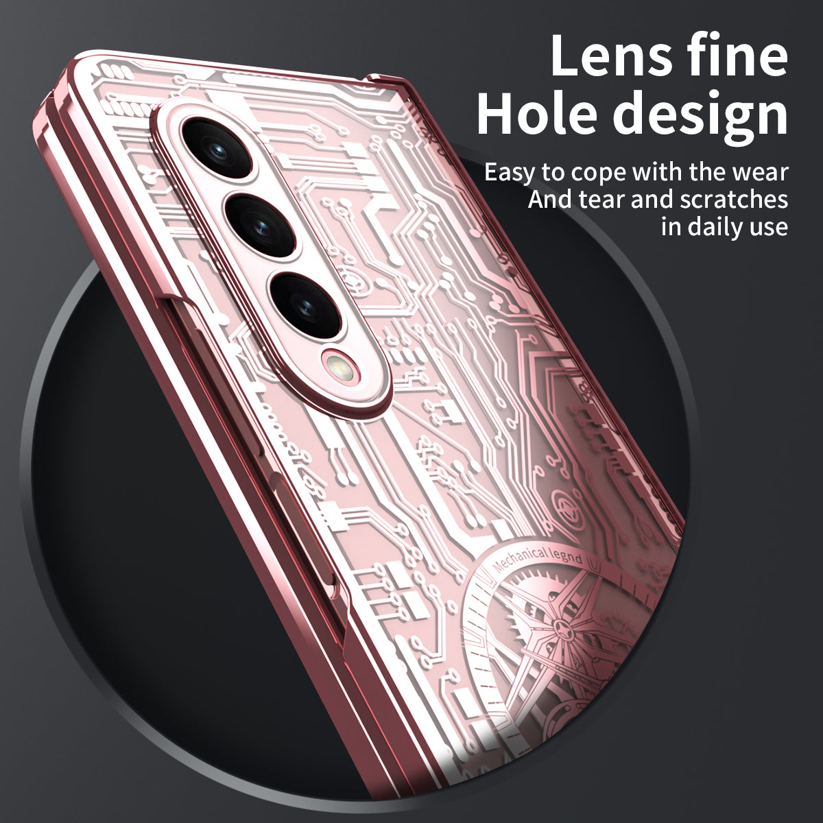 Folding Phone Case for Samsung Galaxy Z Fold3 5G Mechanical Legend Series Electroplating PC Shell with Tempered Glass Film