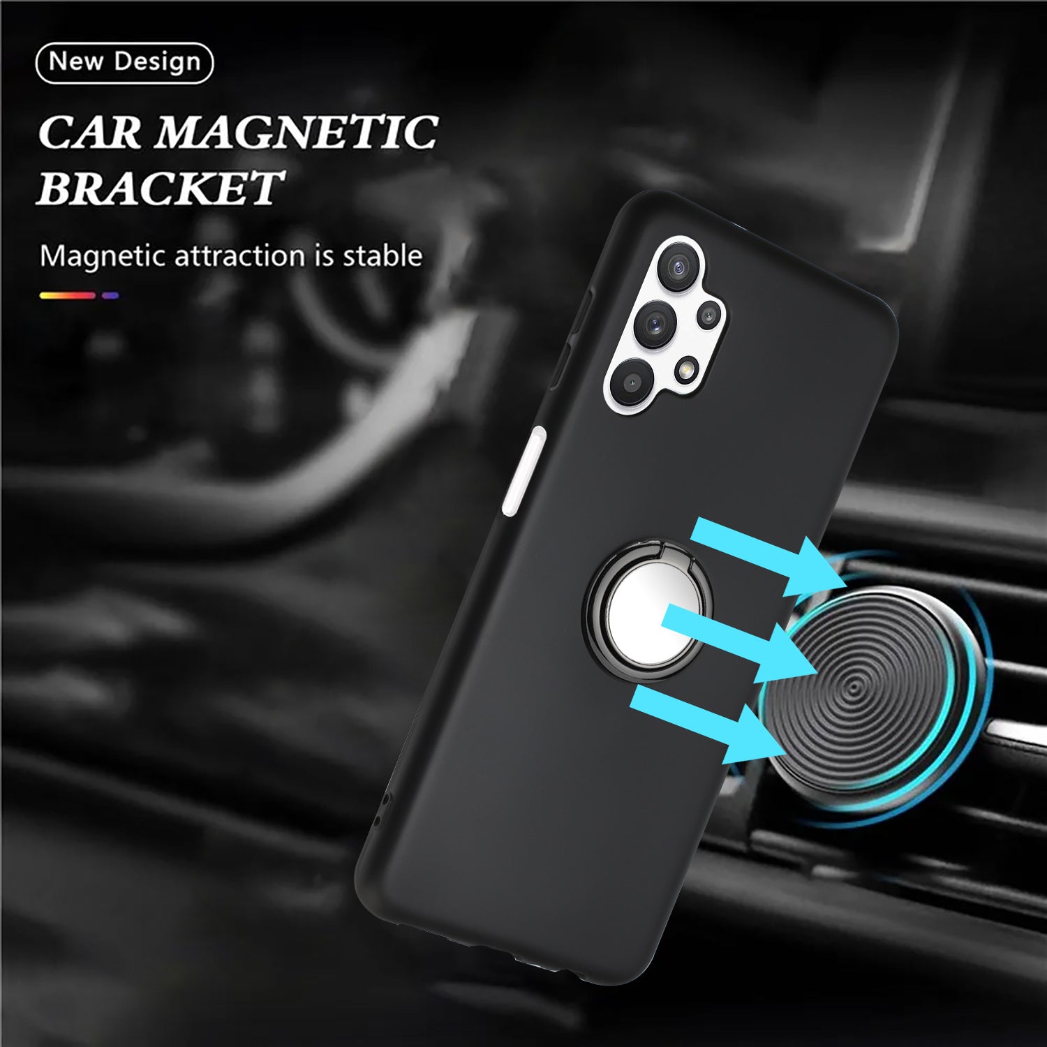 For Samsung Galaxy A32 5G / M32 5G Mirror-like Ring Kickstand Fingerprint Free TPU Case Matte Phone Cover