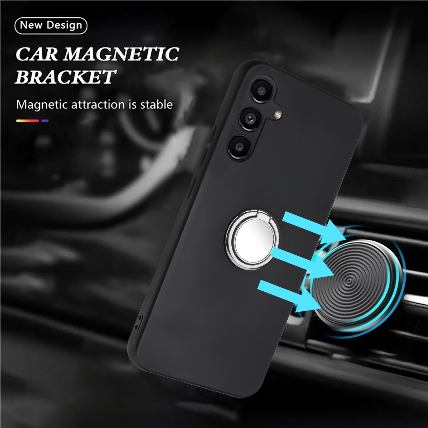 Protective Shell for Samsung Galaxy A34 5G Mirror-like Ring Kickstand Case Matte TPU Phone Cover