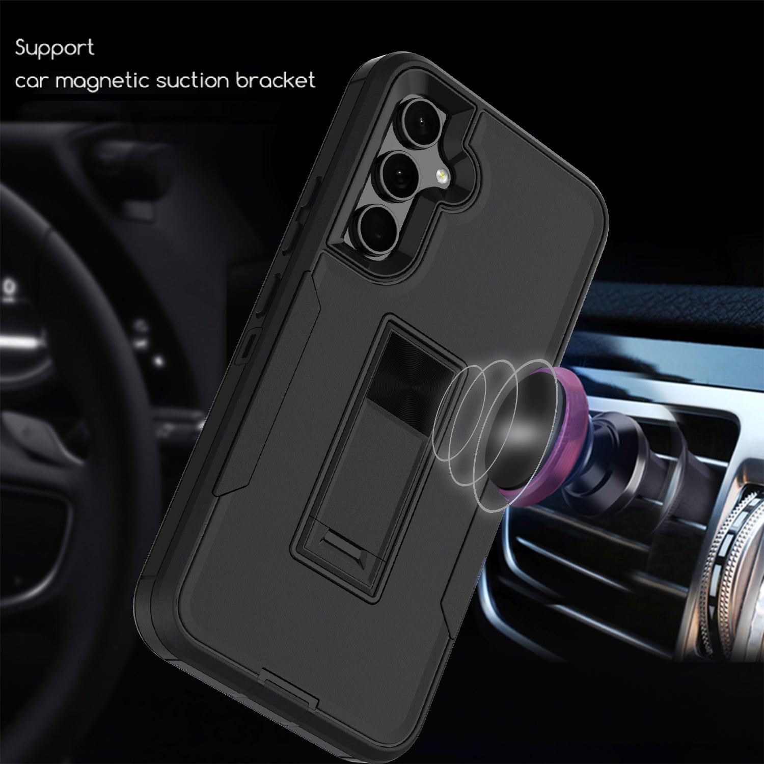 For Samsung Galaxy A54 5G Kickstand PC TPU Phone Case Magnetic Car Mount Phone Cover