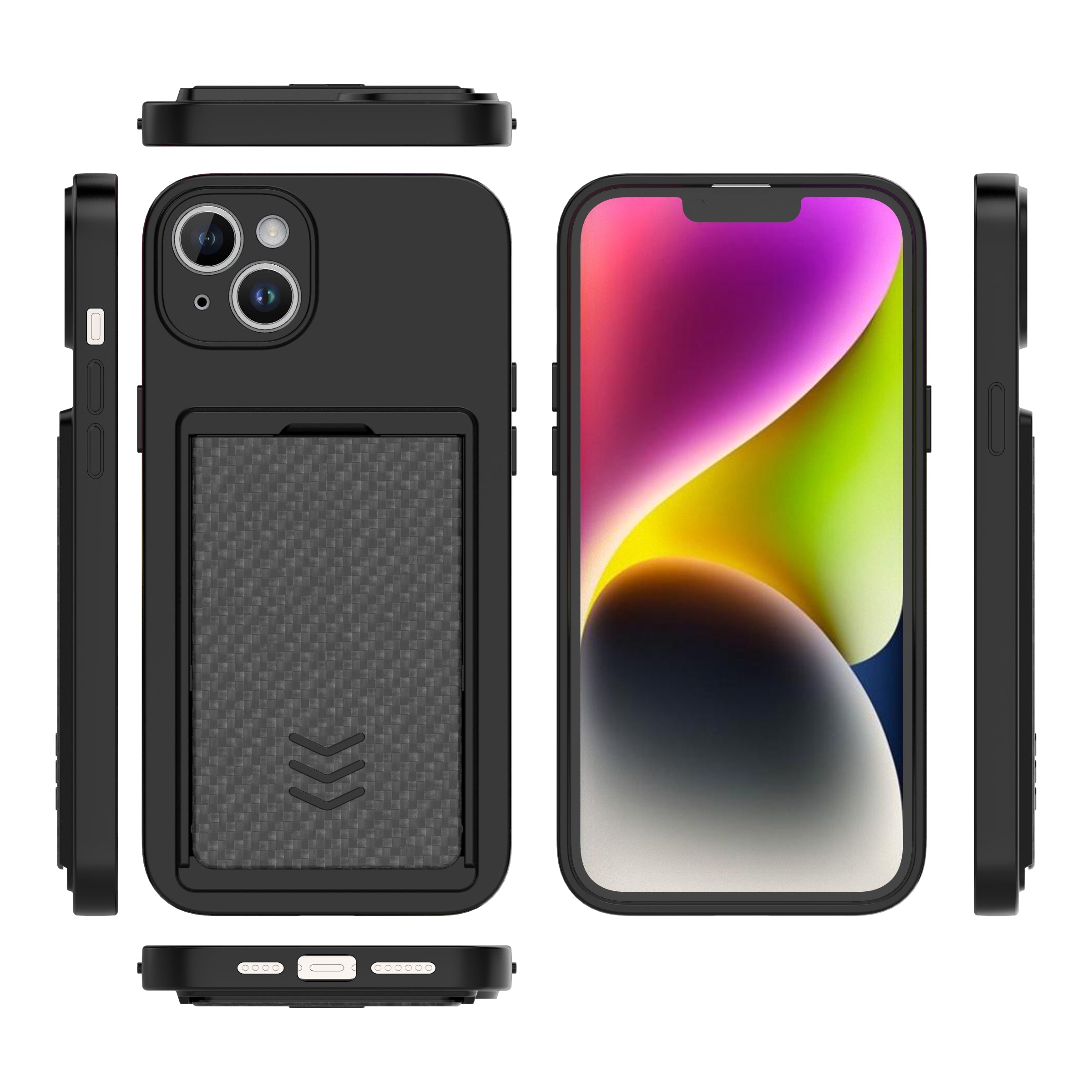 For iPhone 14 Plus Phone Case with PC Slide Card Holder Shockproof Phone TPU Cover
