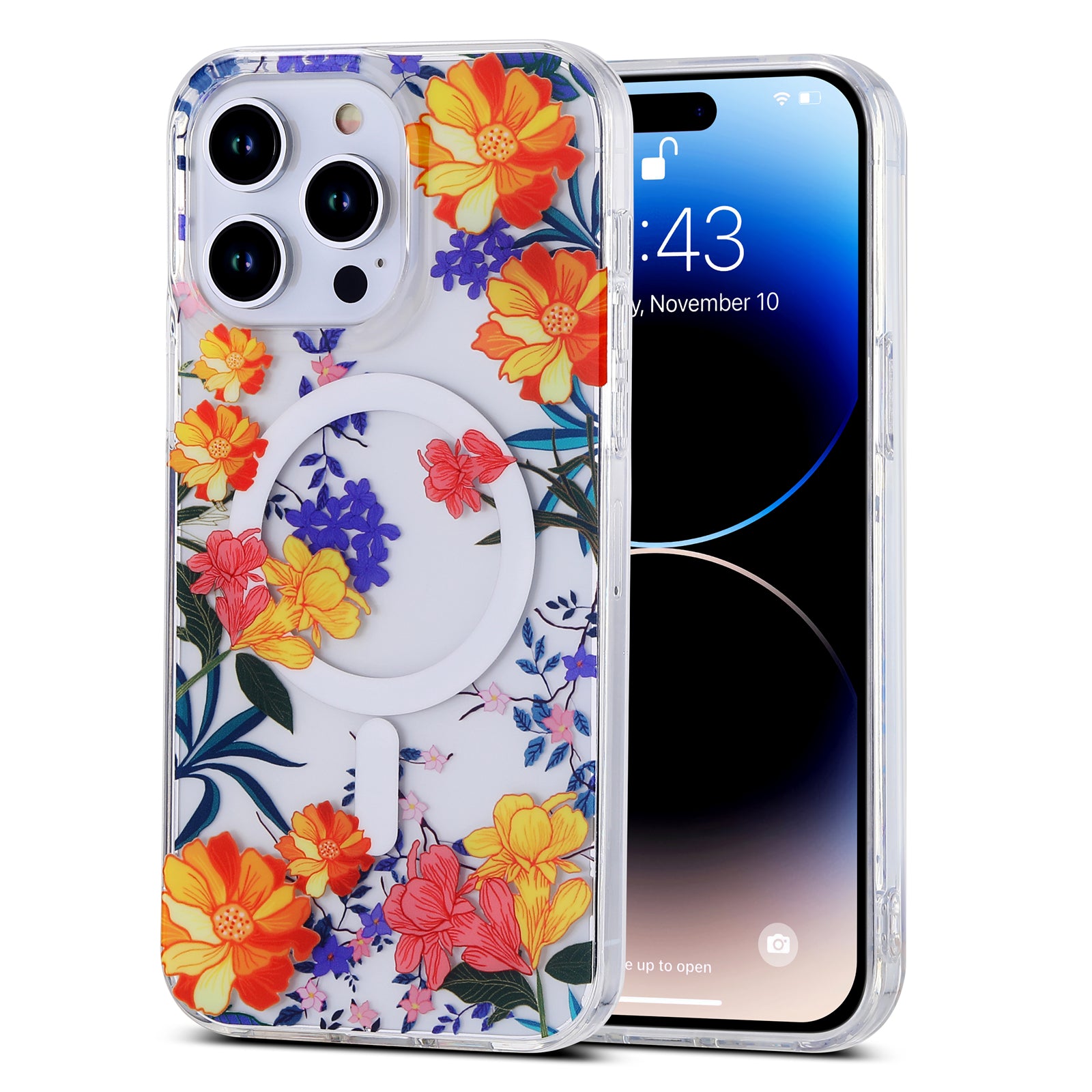 Spring Series Magnetic Phone Case for iPhone 14 Pro Compatible with MagSafe Clear TPU Flower IMD Design Cover