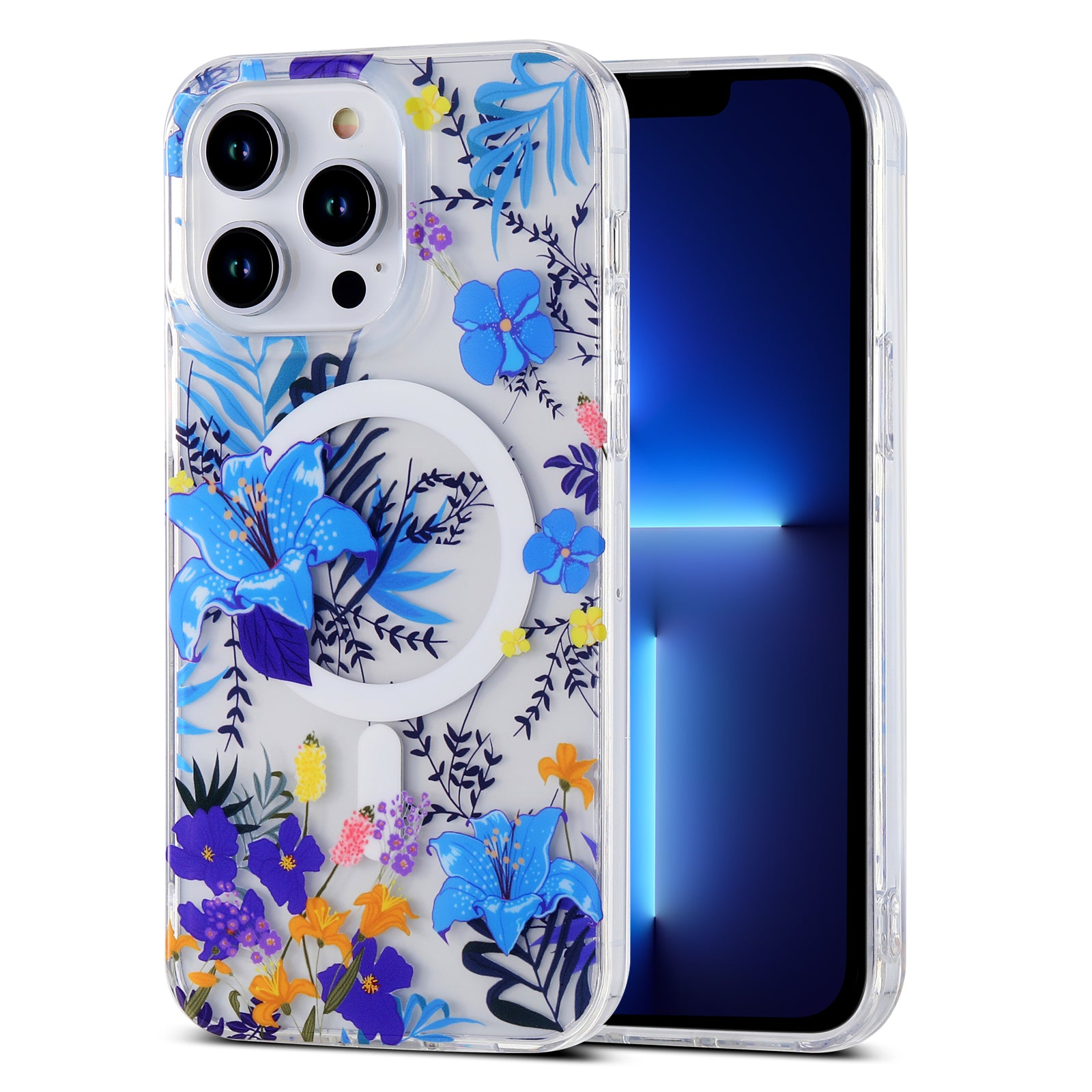 Spring Series Phone Case for iPhone 13 Pro 6.1 inch Compatible with MagSafe Clear TPU Flower IMD Cover