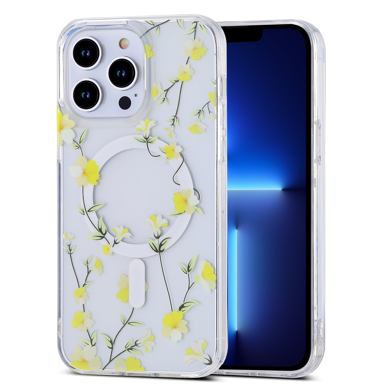 Spring Series Phone Case for iPhone 13 Pro 6.1 inch Compatible with MagSafe Clear TPU Flower IMD Cover