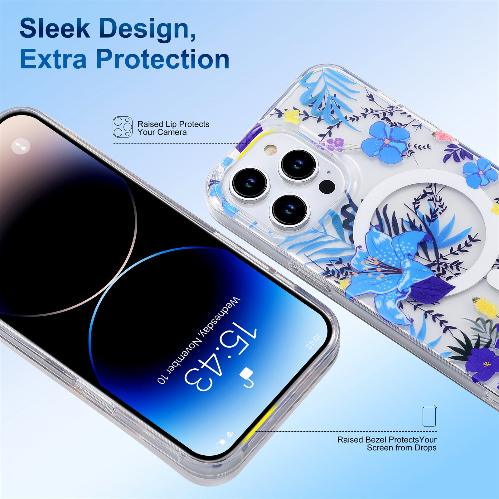 Spring Series Phone Case for iPhone 13 Pro 6.1 inch Compatible with MagSafe Clear TPU Flower IMD Cover