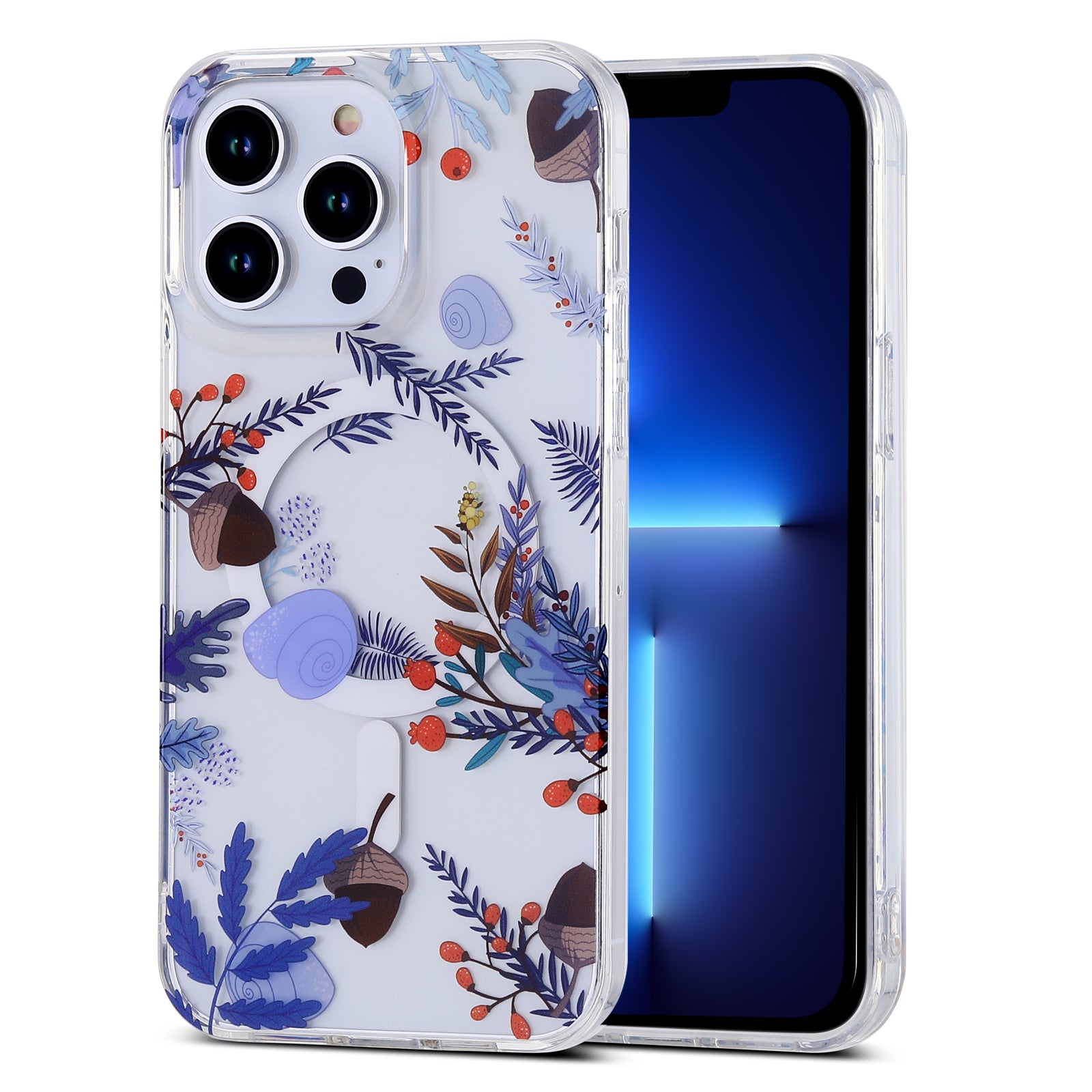 Spring Series Phone Case for iPhone 13 Pro 6.1 inch Compatible with MagSafe Clear TPU Flower IMD Cover