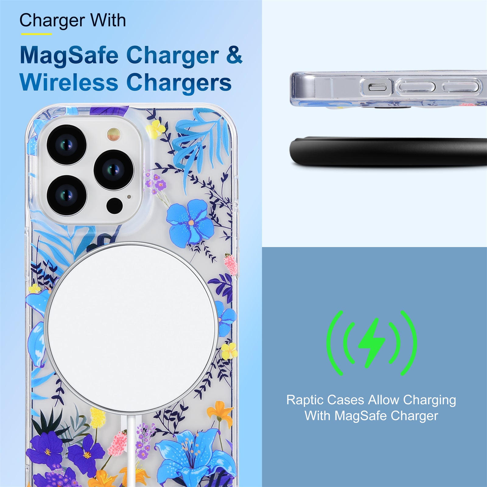 Spring Series Phone Case for iPhone 13 Pro 6.1 inch Compatible with MagSafe Clear TPU Flower IMD Cover