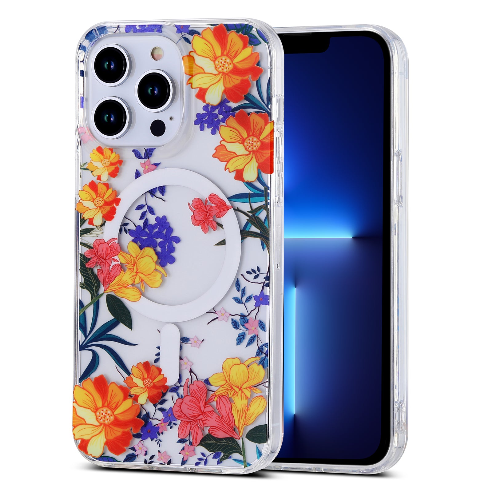 Spring Series Phone Case for iPhone 13 Pro 6.1 inch Compatible with MagSafe Clear TPU Flower IMD Cover