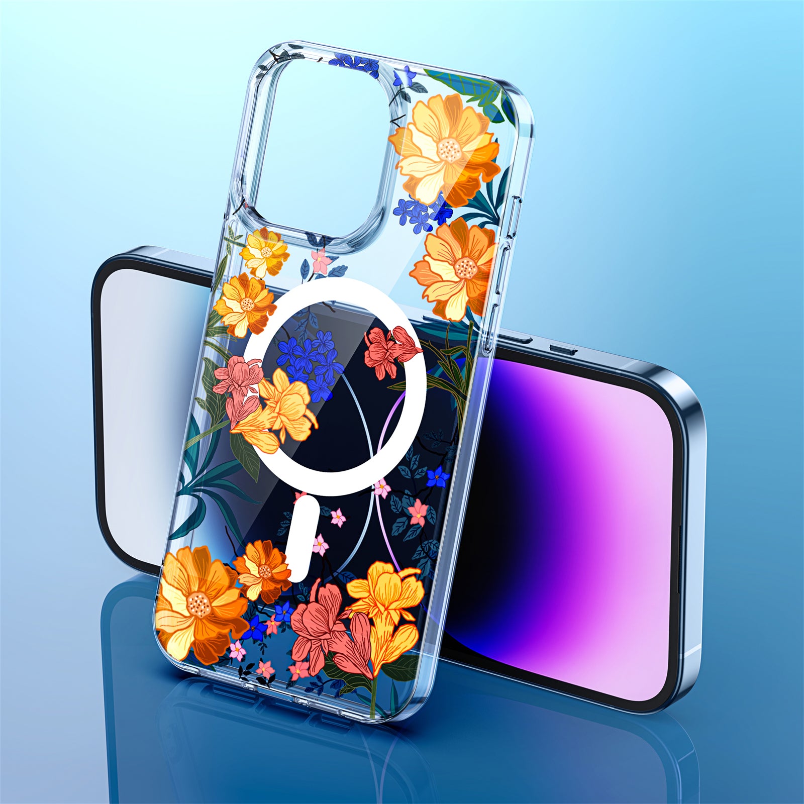Spring Series Phone Case for iPhone 13 Pro 6.1 inch Compatible with MagSafe Clear TPU Flower IMD Cover