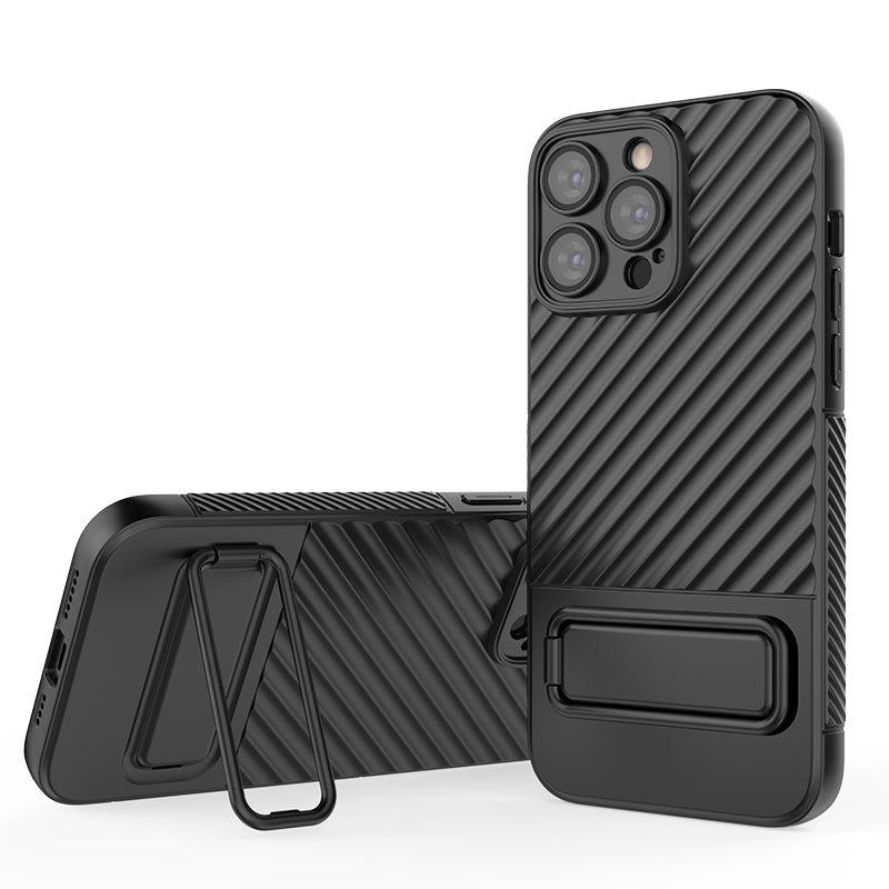 For iPhone 14 Pro Max Soft TPU Kickstand Phone Case Shockproof Cover with Built-in Camera Lens Protector