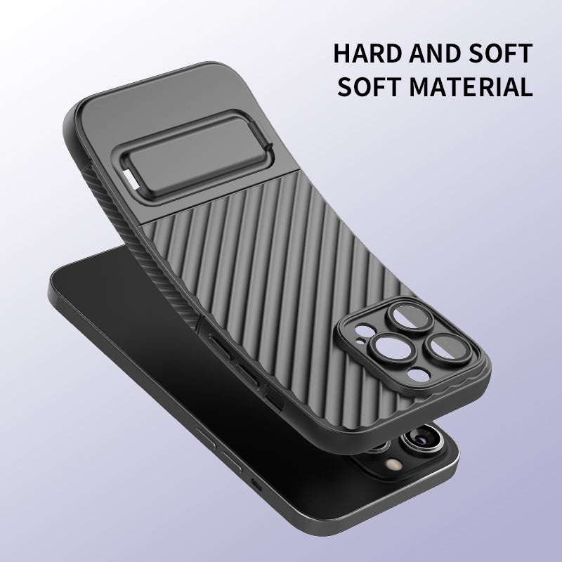 For iPhone 14 Pro Max Soft TPU Kickstand Phone Case Shockproof Cover with Built-in Camera Lens Protector