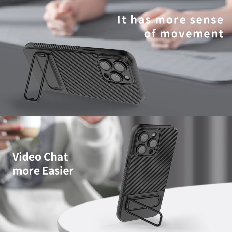 For iPhone 14 Pro Max Soft TPU Kickstand Phone Case Shockproof Cover with Built-in Camera Lens Protector