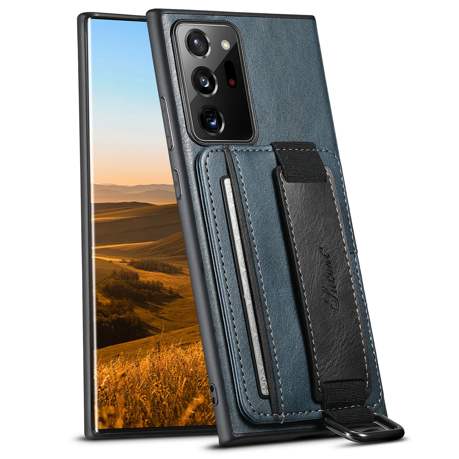 SUTENI H13 For Samsung Galaxy Note20 Ultra / Note20 Ultra 5G Card Holder Case Leather Coated PC TPU Phone Cover with Kickstand and Hand Strap