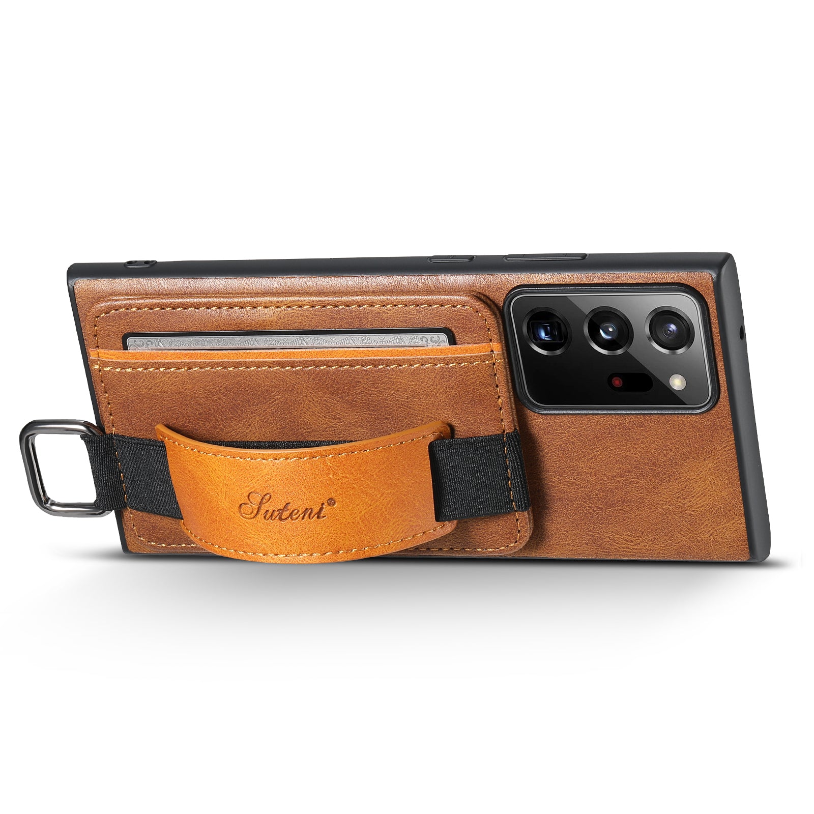 SUTENI H13 For Samsung Galaxy Note20 Ultra / Note20 Ultra 5G Card Holder Case Leather Coated PC TPU Phone Cover with Kickstand and Hand Strap