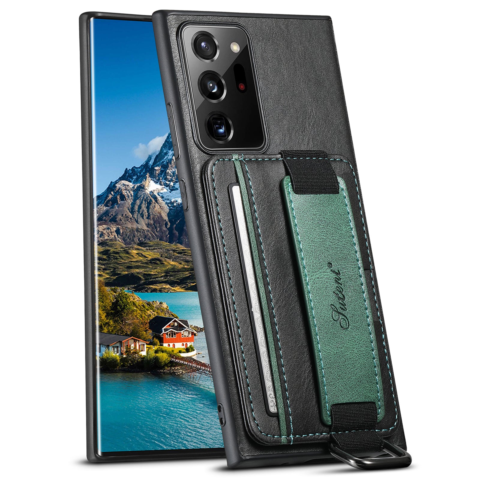 SUTENI H13 For Samsung Galaxy Note20 Ultra / Note20 Ultra 5G Card Holder Case Leather Coated PC TPU Phone Cover with Kickstand and Hand Strap