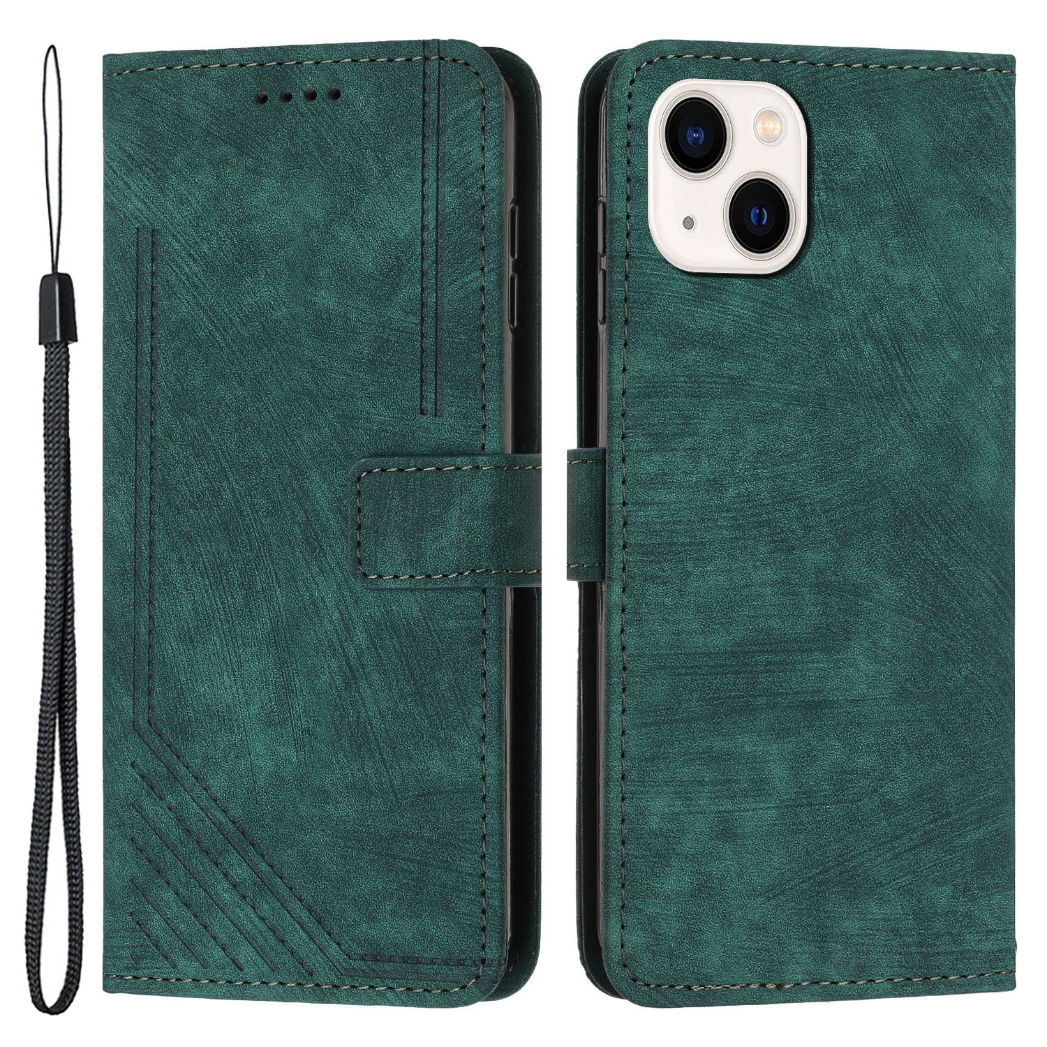 For iPhone 14/13 Stand Leather Phone Case Skin-touch Lines Imprinted Wallet Cover