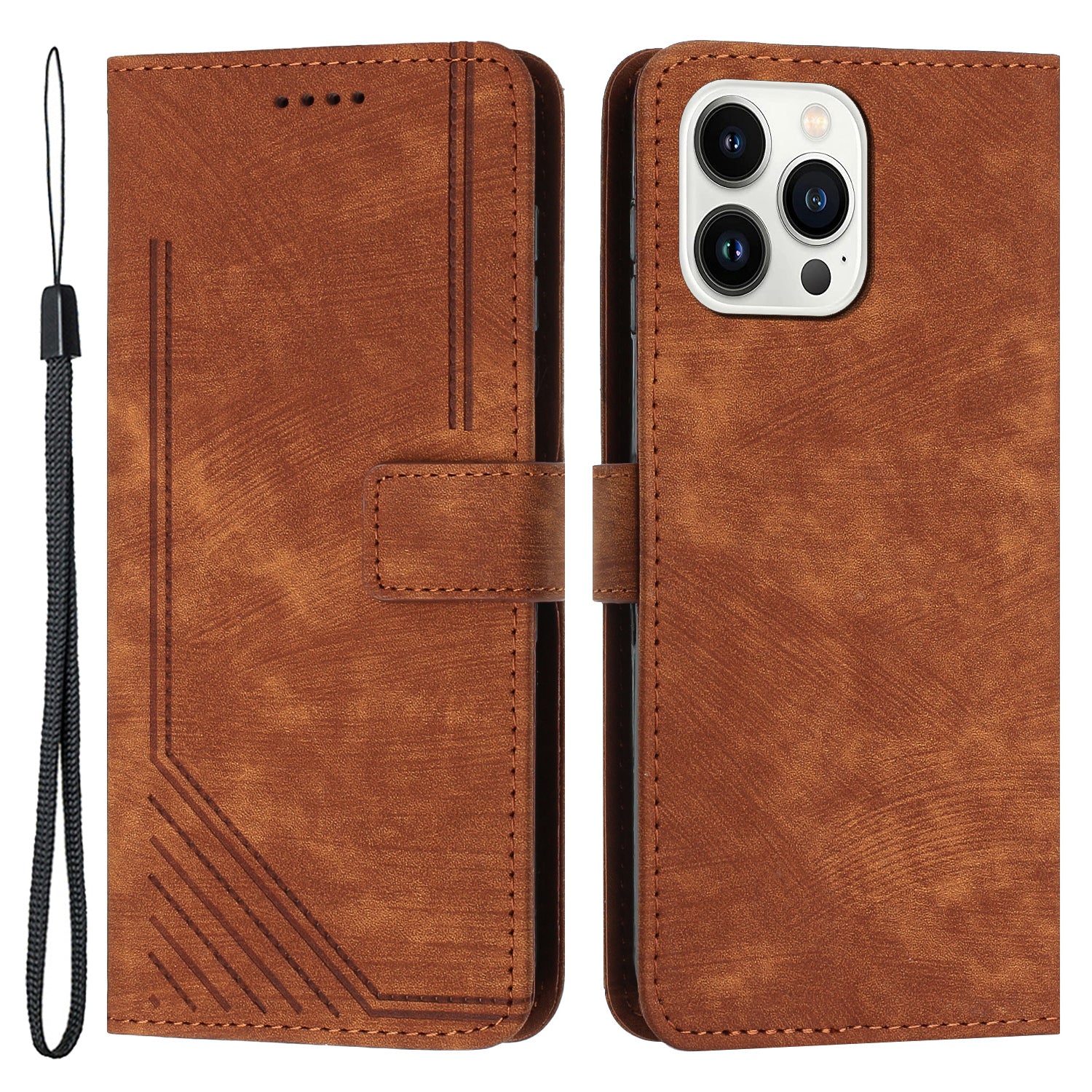 For iPhone 13 Pro Leather Stand Wallet Phone Case Skin-touch Lines Imprinted Phone Cover