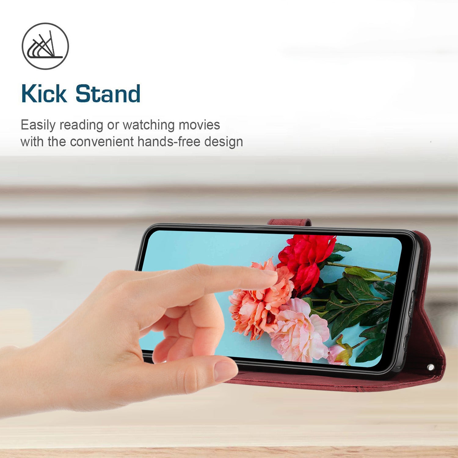 For iPhone 13 Pro Leather Stand Wallet Phone Case Skin-touch Lines Imprinted Phone Cover