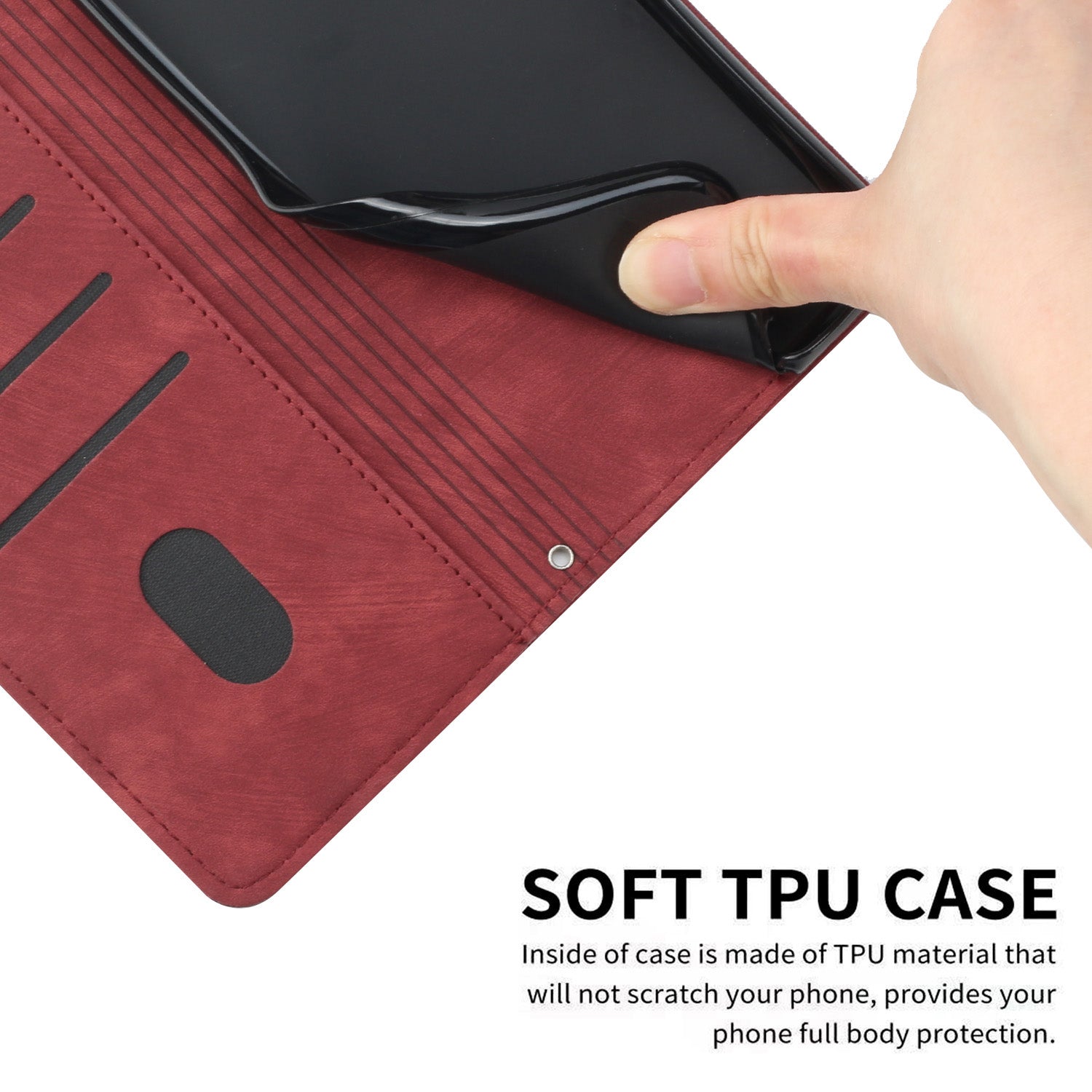 For iPhone 14 Pro Max Wallet Phone Case PU Leather Stand Lines Imprinted Phone Cover with Shoulder Strap