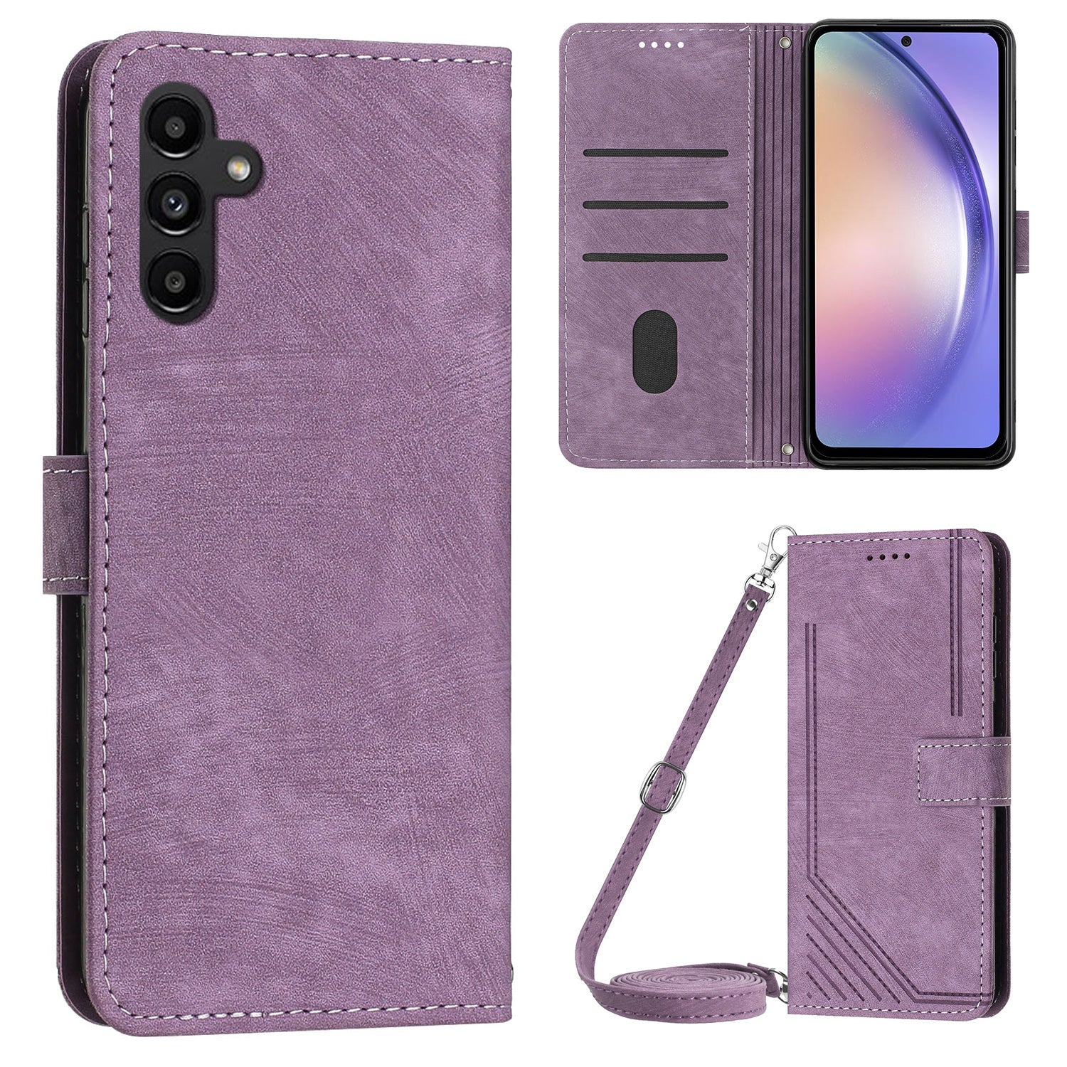 Phone Case for Samsung Galaxy A24 5G PU Leather Lines Imprinted Stand Flip Wallet Cover