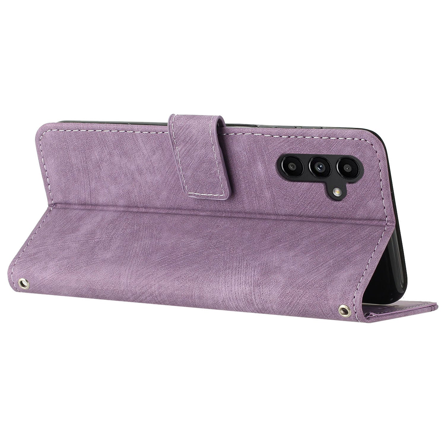 Phone Case for Samsung Galaxy A24 5G PU Leather Lines Imprinted Stand Flip Wallet Cover