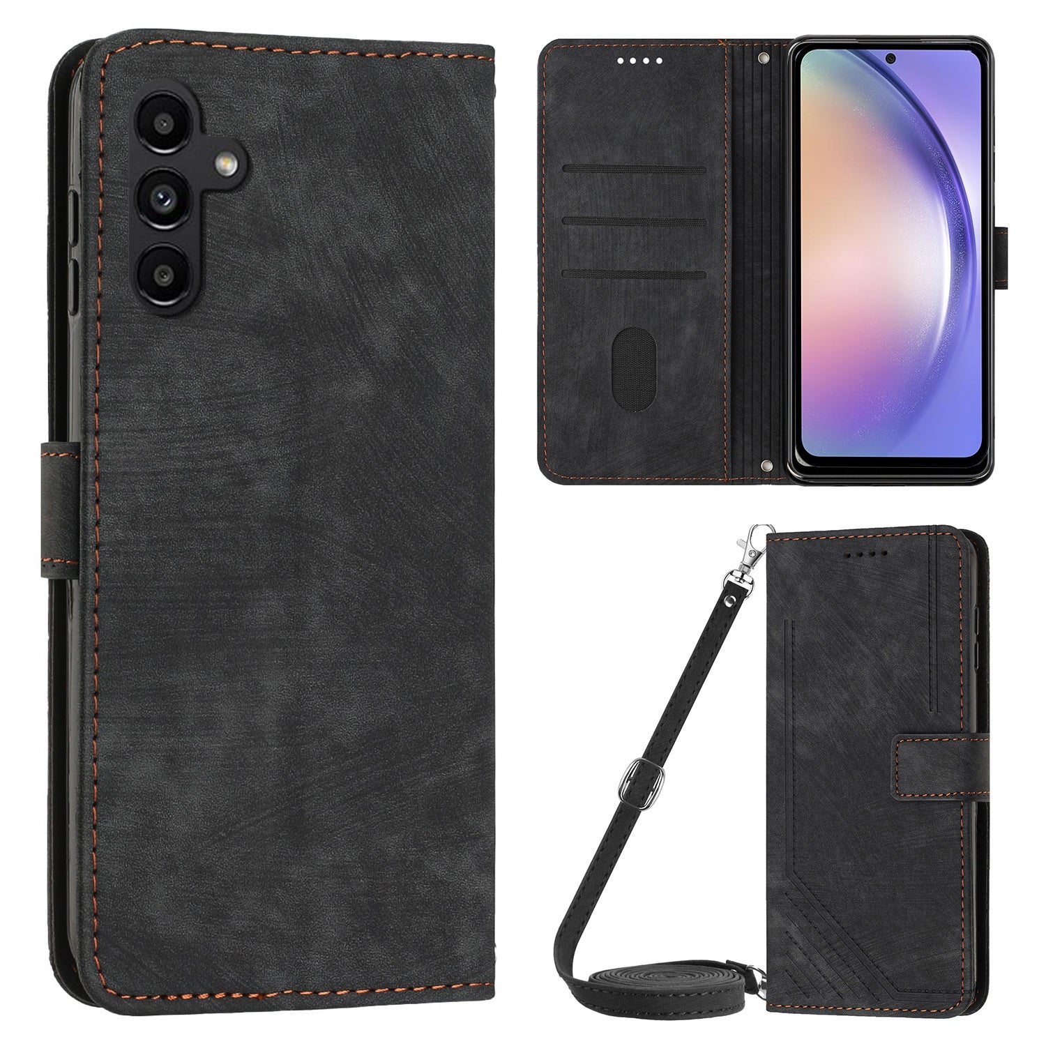 Phone Case for Samsung Galaxy A24 5G PU Leather Lines Imprinted Stand Flip Wallet Cover