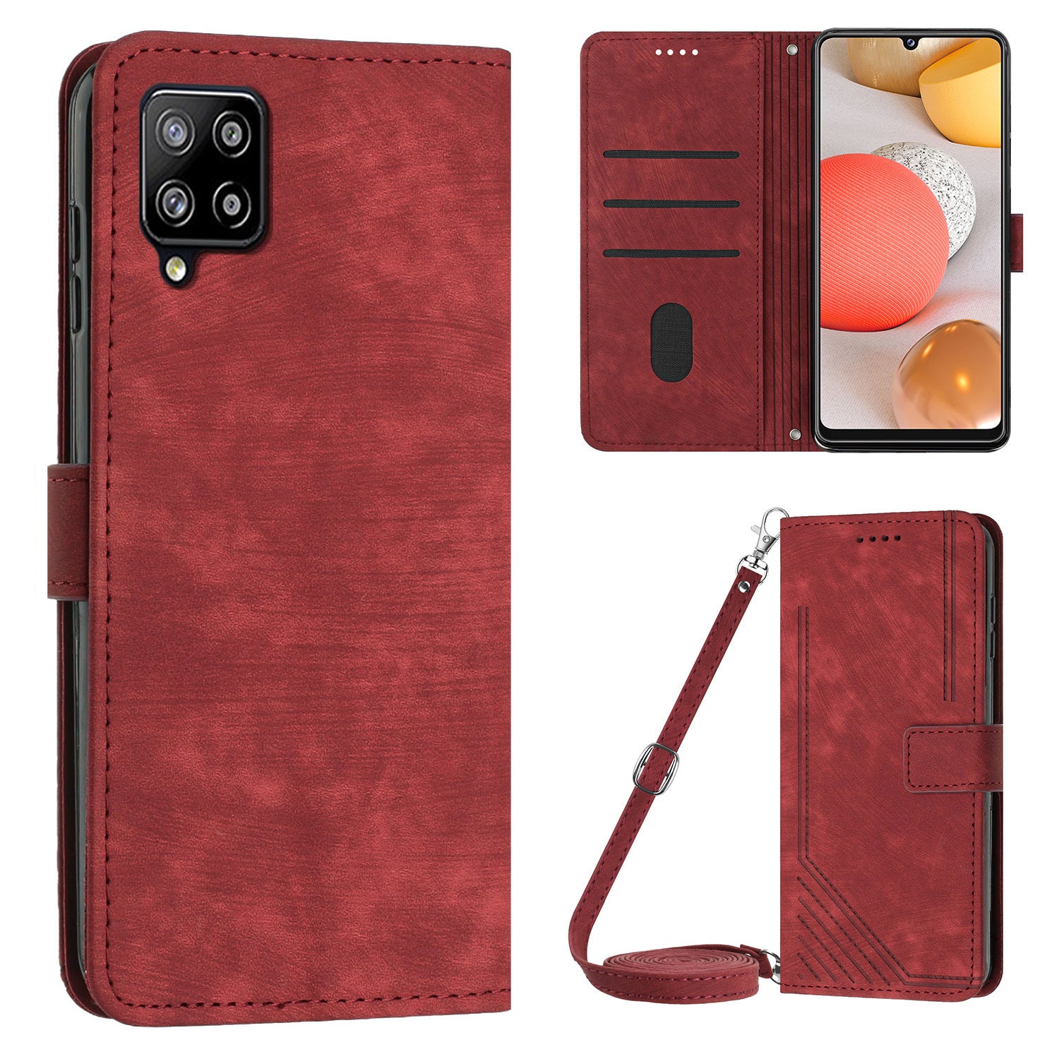 For Samsung Galaxy A42 5G / M42 5G Imprinted Lines Stand Phone Cover Wallet Case PU Leather Flip Shell