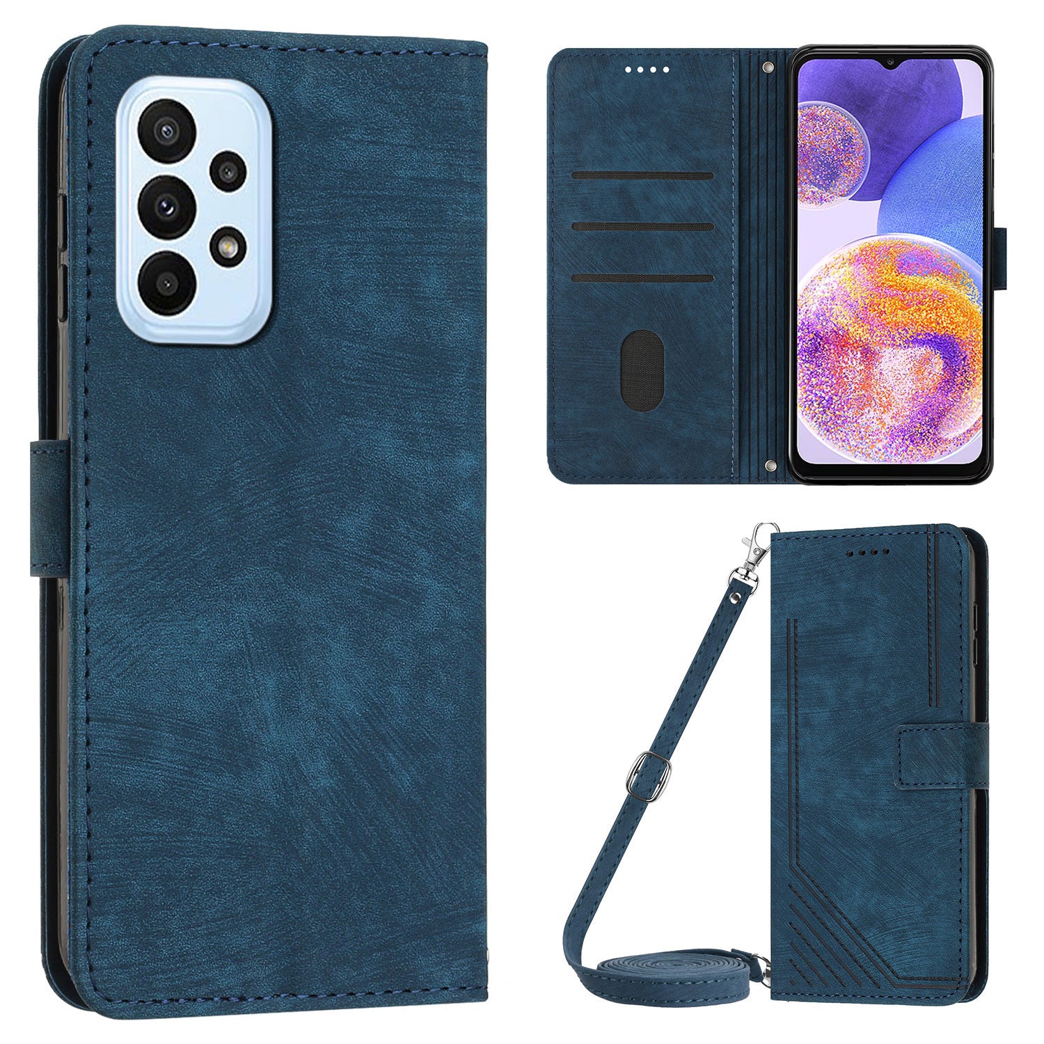 PU Leather Phone Case for Samsung Galaxy A23 4G / A23 5G (Global Version) / M23 5G / F23 5G / M13 4G Lines Imprinted Stand Flip Wallet Cover