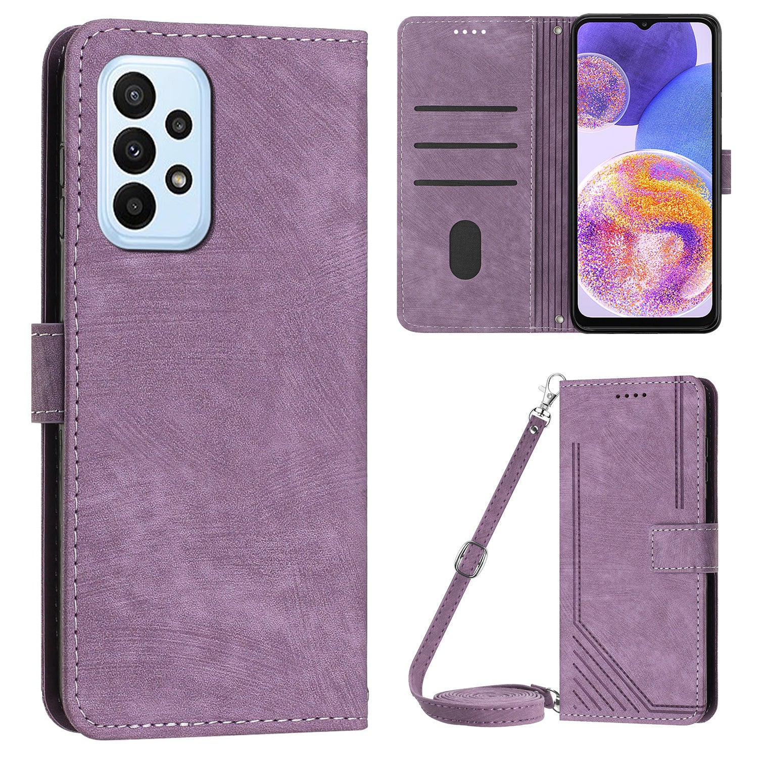 PU Leather Phone Case for Samsung Galaxy A23 4G / A23 5G (Global Version) / M23 5G / F23 5G / M13 4G Lines Imprinted Stand Flip Wallet Cover