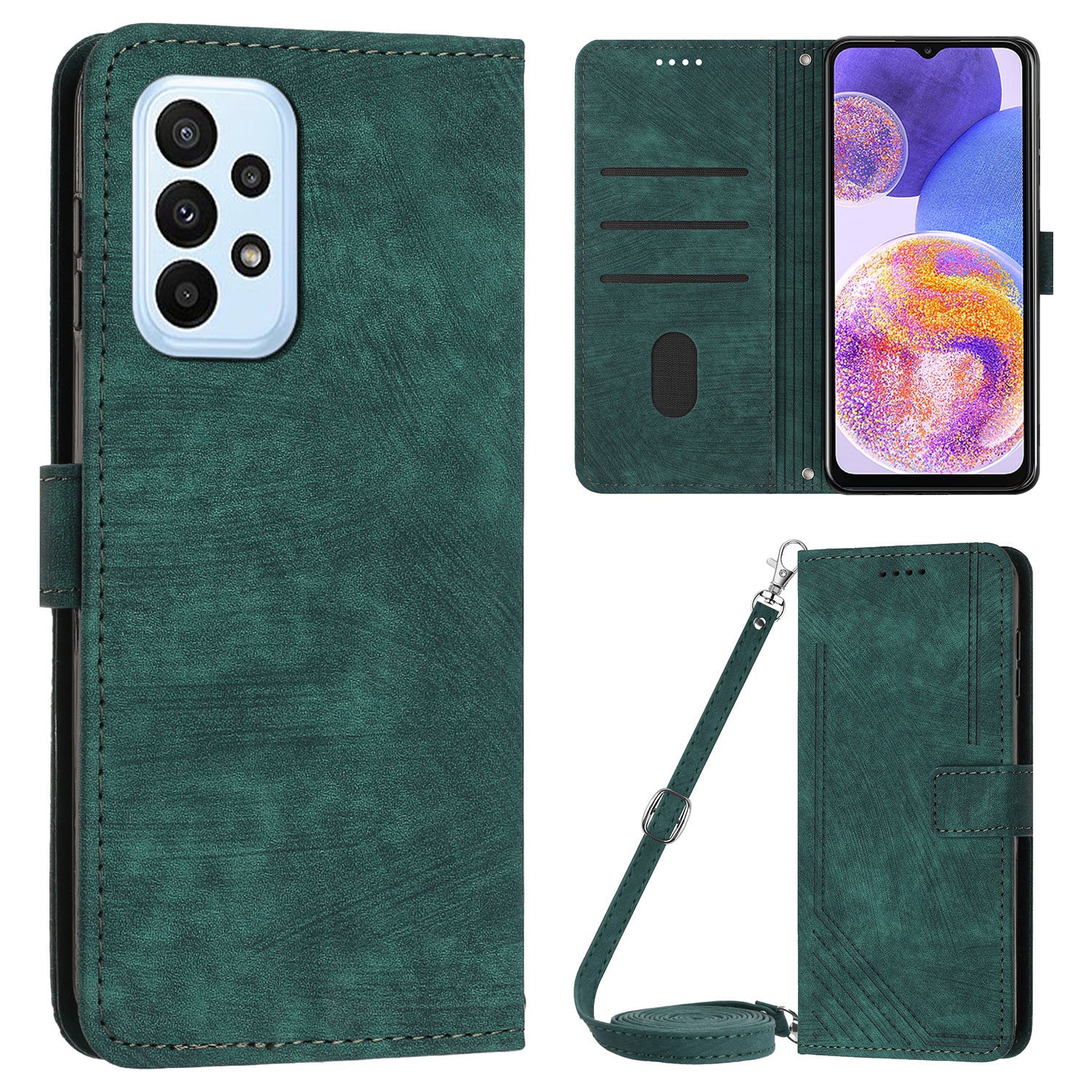 PU Leather Phone Case for Samsung Galaxy A23 4G / A23 5G (Global Version) / M23 5G / F23 5G / M13 4G Lines Imprinted Stand Flip Wallet Cover